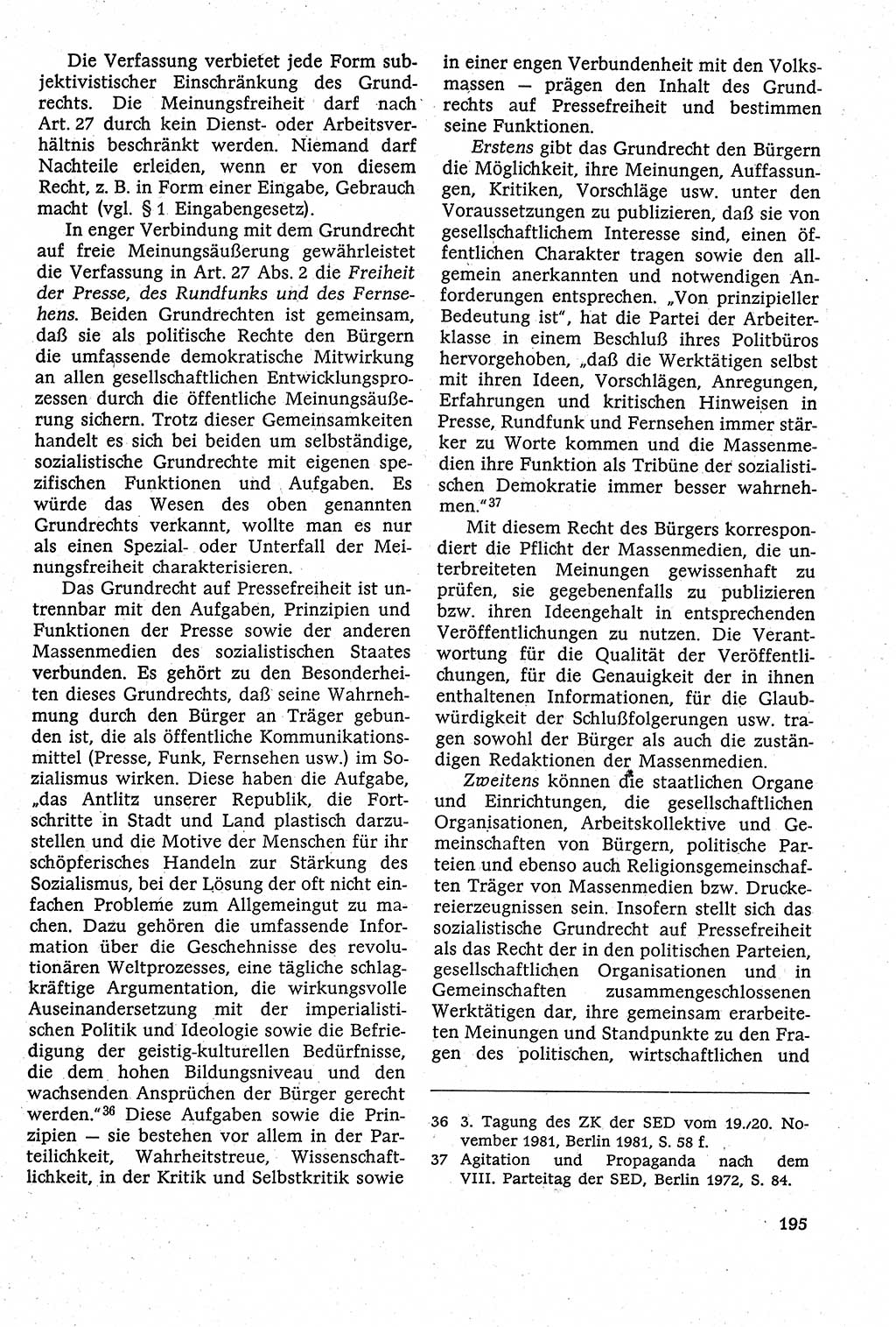 Staatsrecht der DDR [Deutsche Demokratische Republik (DDR)], Lehrbuch 1984, Seite 195 (St.-R. DDR Lb. 1984, S. 195)