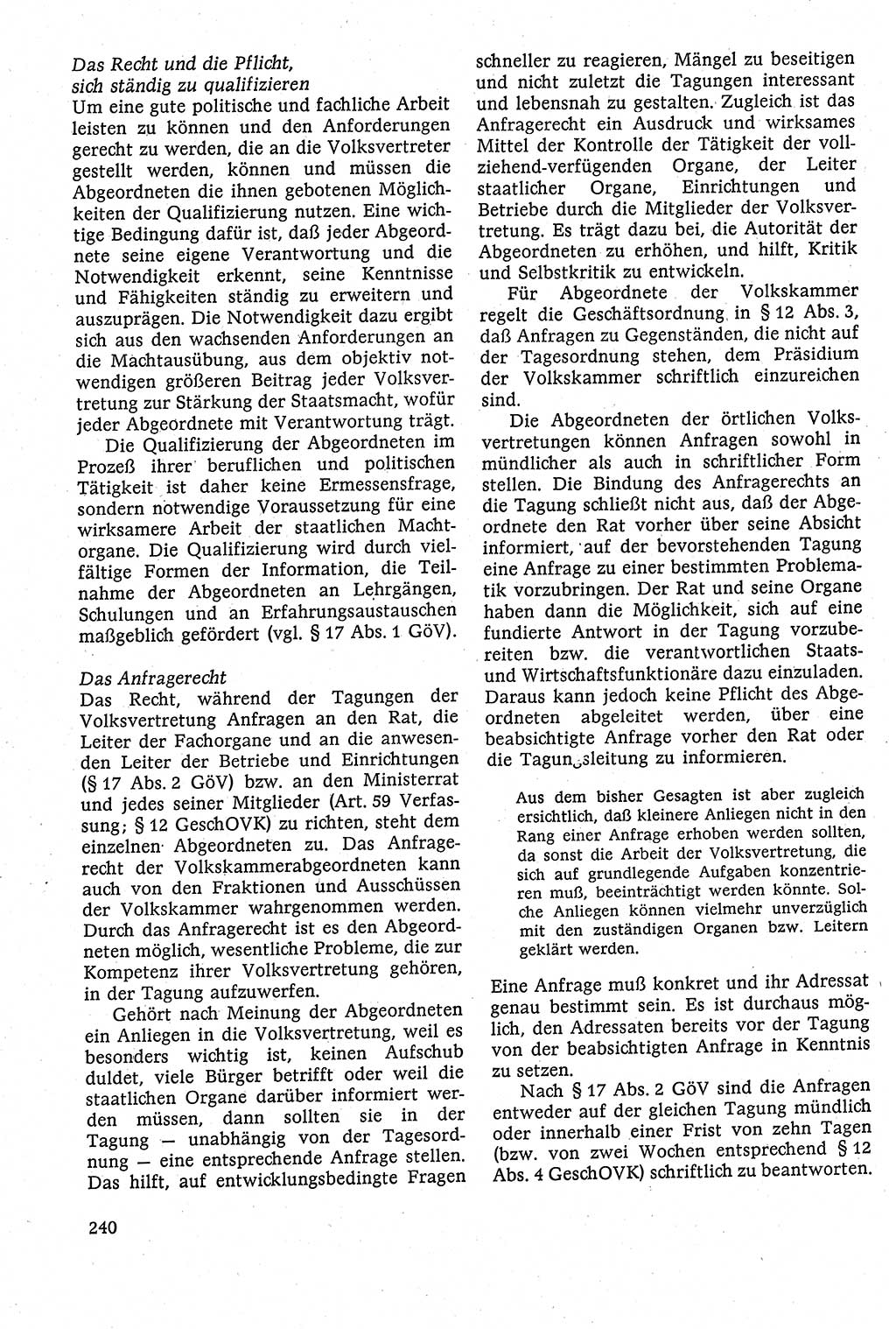 Staatsrecht der DDR [Deutsche Demokratische Republik (DDR)], Lehrbuch 1984, Seite 240 (St.-R. DDR Lb. 1984, S. 240)