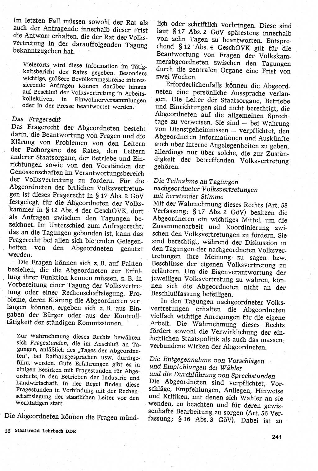 Staatsrecht der DDR [Deutsche Demokratische Republik (DDR)], Lehrbuch 1984, Seite 241 (St.-R. DDR Lb. 1984, S. 241)