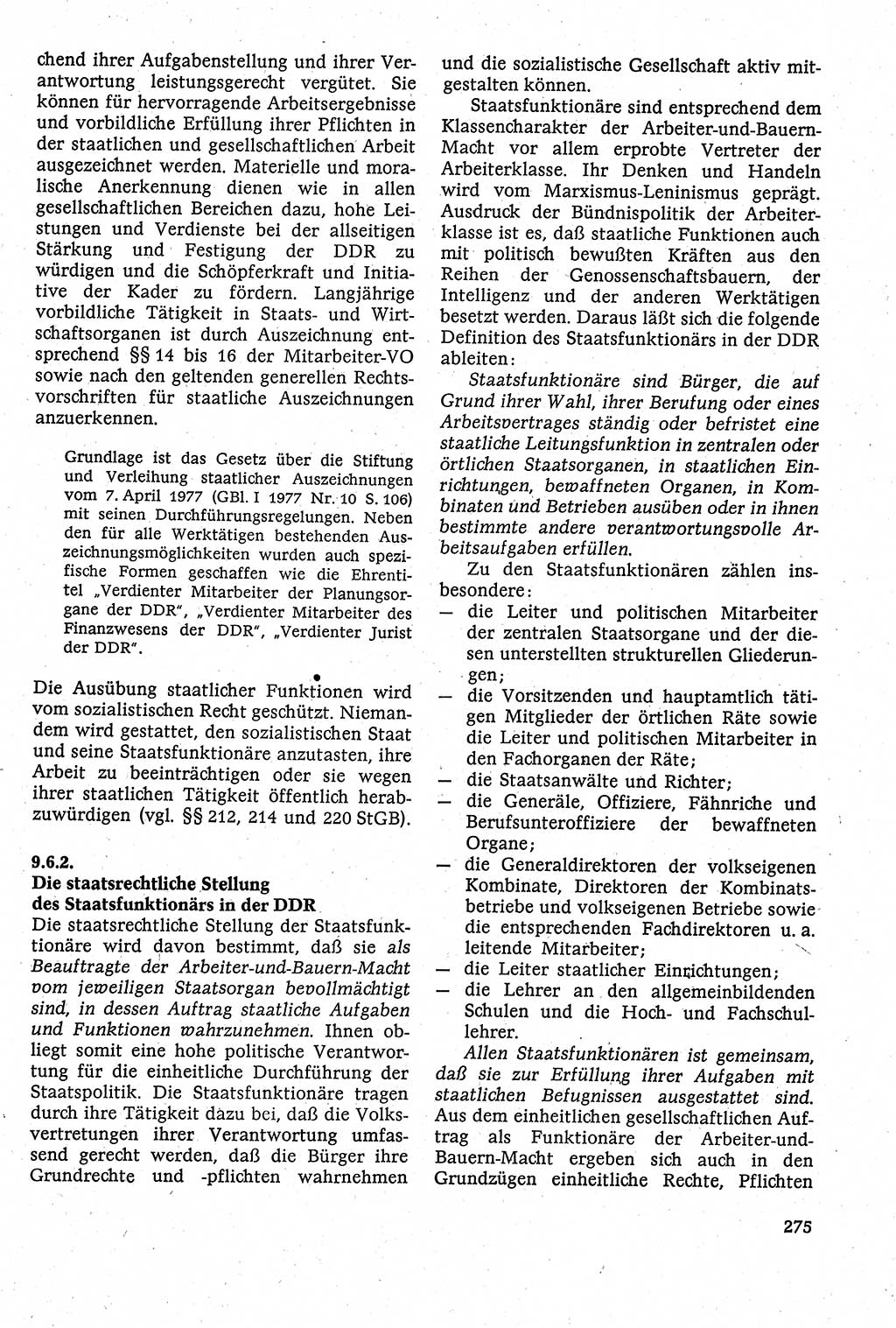 Staatsrecht der DDR [Deutsche Demokratische Republik (DDR)], Lehrbuch 1984, Seite 275 (St.-R. DDR Lb. 1984, S. 275)