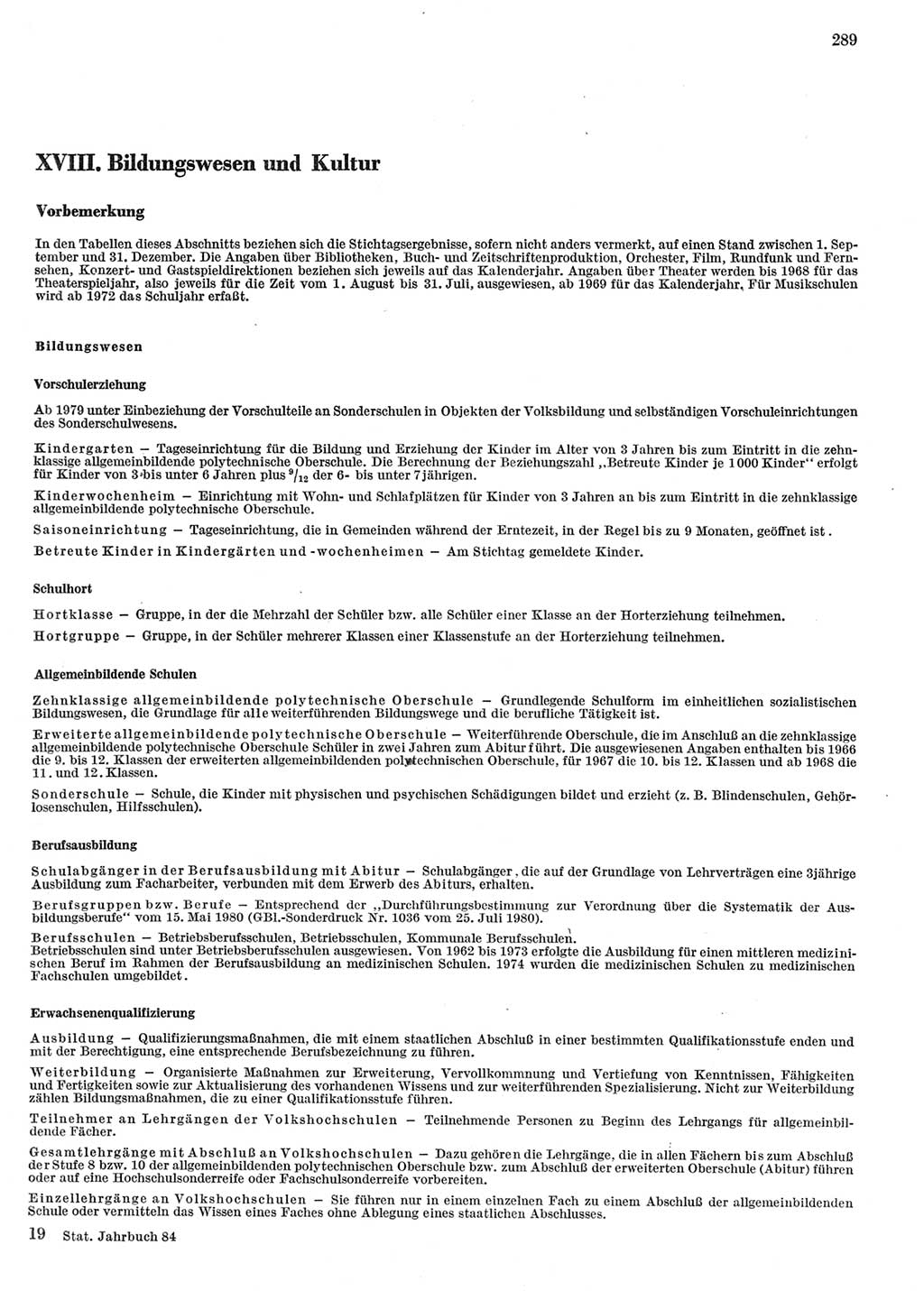 Statistisches Jahrbuch der Deutschen Demokratischen Republik (DDR) 1984, Seite 289 (Stat. Jb. DDR 1984, S. 289)