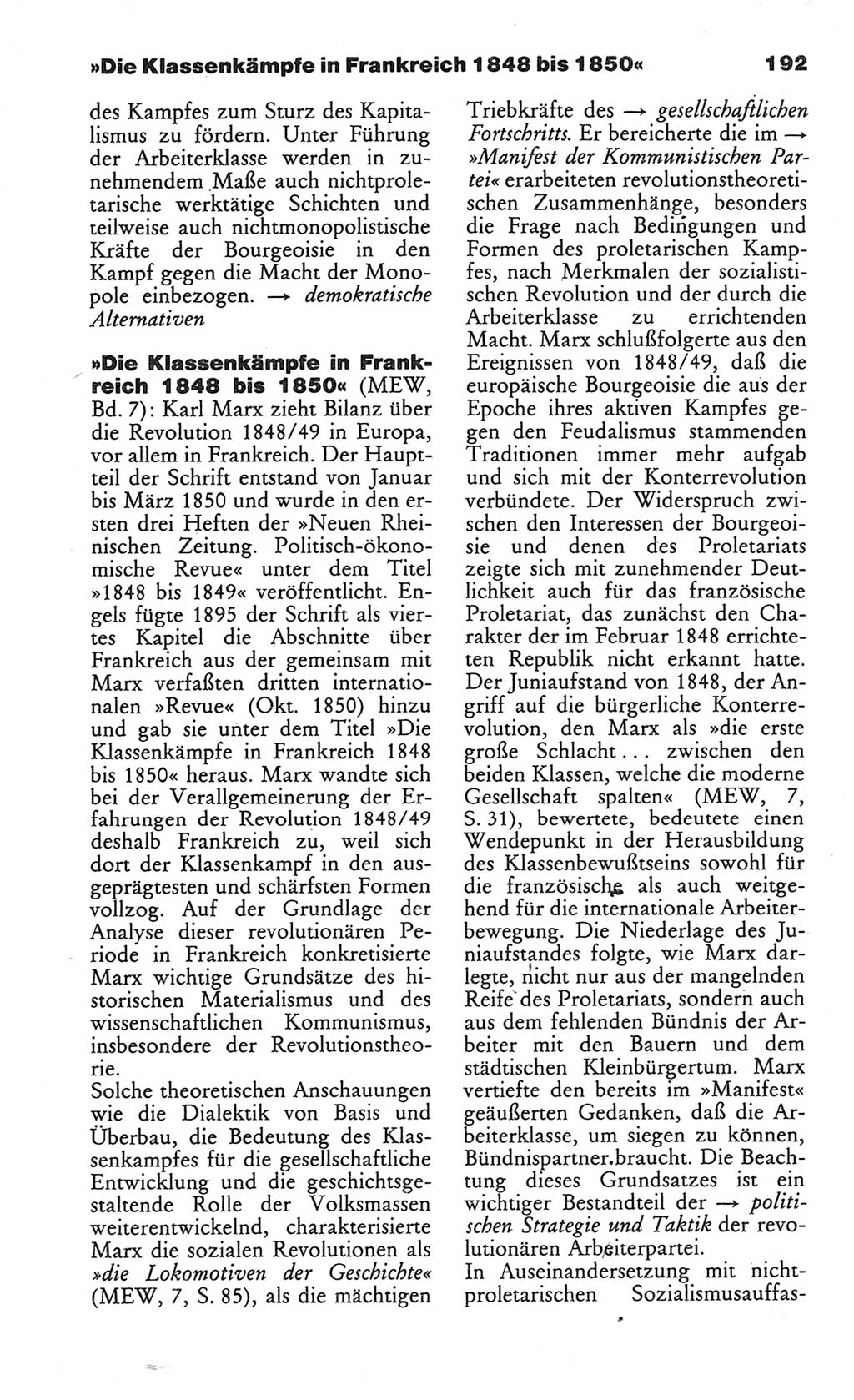 Wörterbuch des wissenschaftlichen Kommunismus [Deutsche Demokratische Republik (DDR)] 1984, Seite 192 (Wb. wiss. Komm. DDR 1984, S. 192)