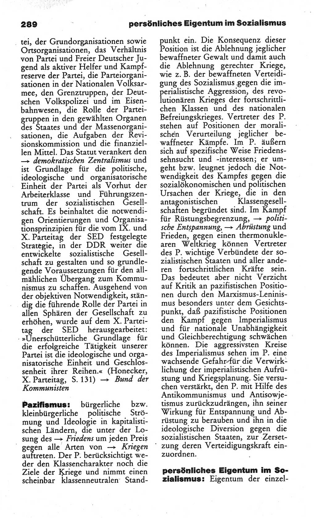 Wörterbuch des wissenschaftlichen Kommunismus [Deutsche Demokratische Republik (DDR)] 1984, Seite 289 (Wb. wiss. Komm. DDR 1984, S. 289)