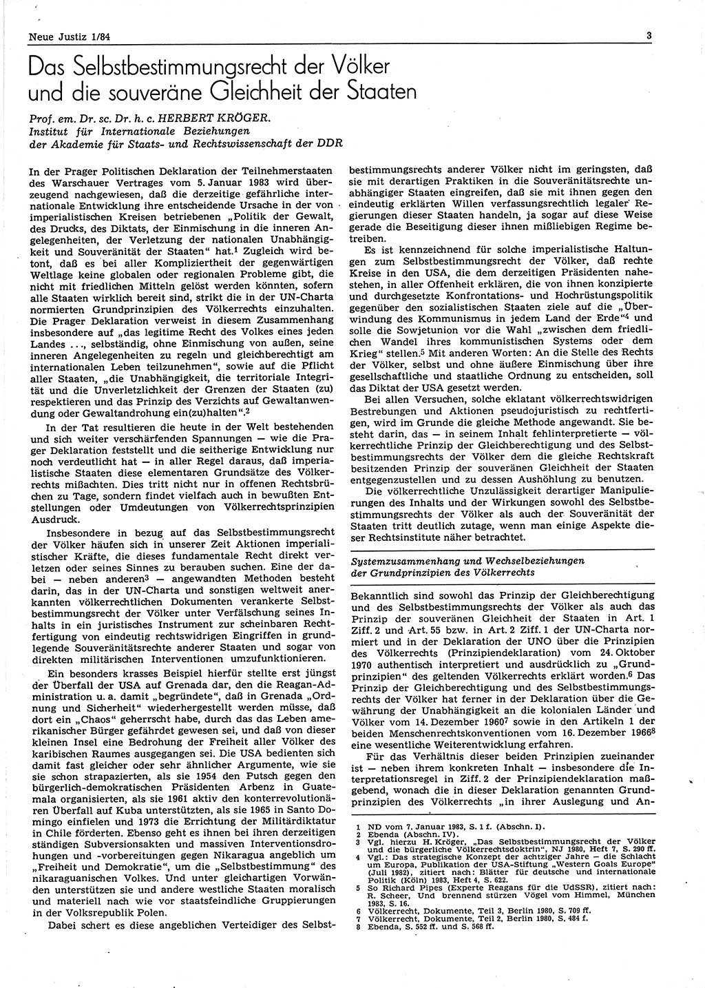 Neue Justiz (NJ), Zeitschrift für sozialistisches Recht und Gesetzlichkeit [Deutsche Demokratische Republik (DDR)], 38. Jahrgang 1984, Seite 3 (NJ DDR 1984, S. 3)