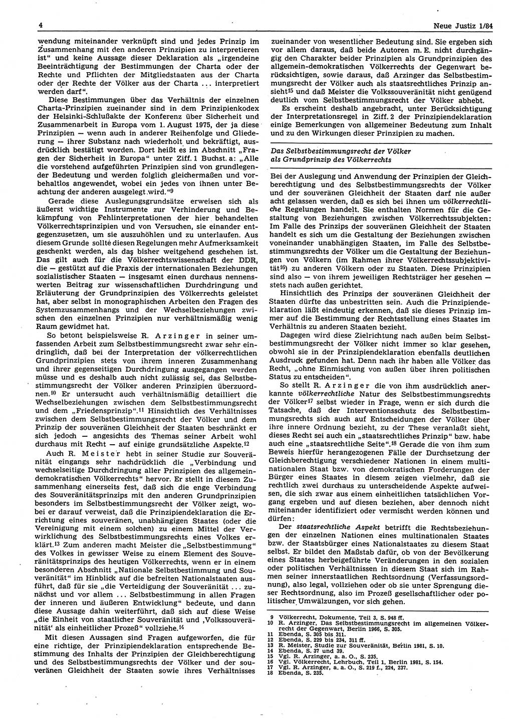 Neue Justiz (NJ), Zeitschrift für sozialistisches Recht und Gesetzlichkeit [Deutsche Demokratische Republik (DDR)], 38. Jahrgang 1984, Seite 4 (NJ DDR 1984, S. 4)