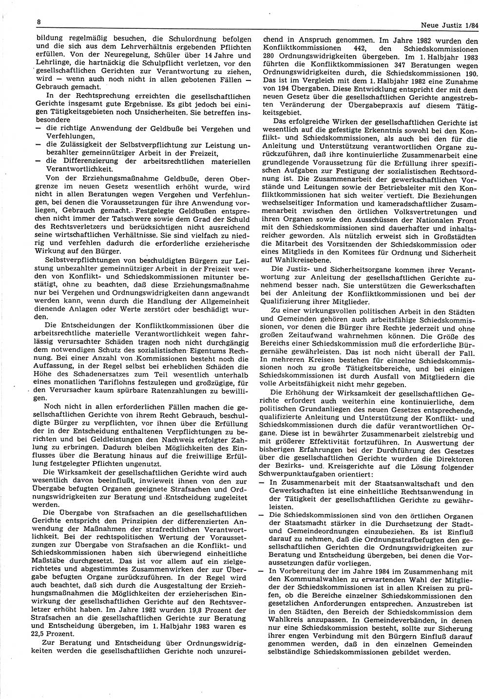 Neue Justiz (NJ), Zeitschrift für sozialistisches Recht und Gesetzlichkeit [Deutsche Demokratische Republik (DDR)], 38. Jahrgang 1984, Seite 8 (NJ DDR 1984, S. 8)