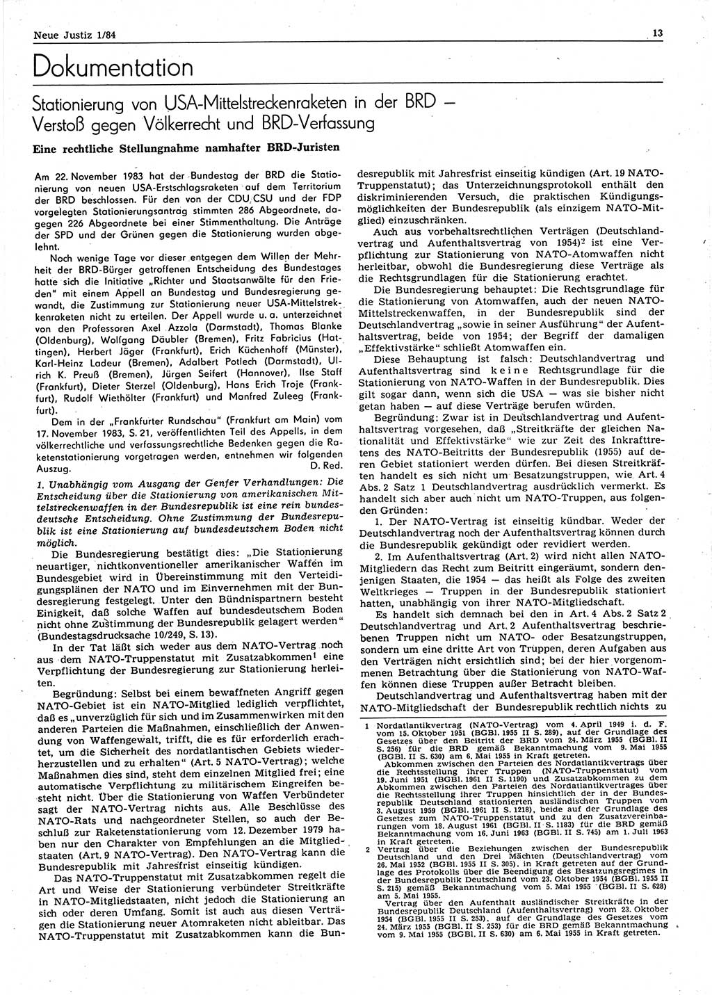 Neue Justiz (NJ), Zeitschrift für sozialistisches Recht und Gesetzlichkeit [Deutsche Demokratische Republik (DDR)], 38. Jahrgang 1984, Seite 13 (NJ DDR 1984, S. 13)