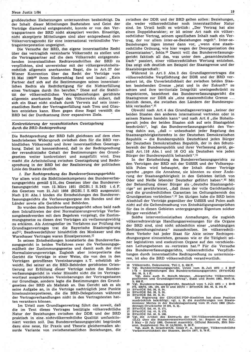 Neue Justiz (NJ), Zeitschrift für sozialistisches Recht und Gesetzlichkeit [Deutsche Demokratische Republik (DDR)], 38. Jahrgang 1984, Seite 19 (NJ DDR 1984, S. 19)