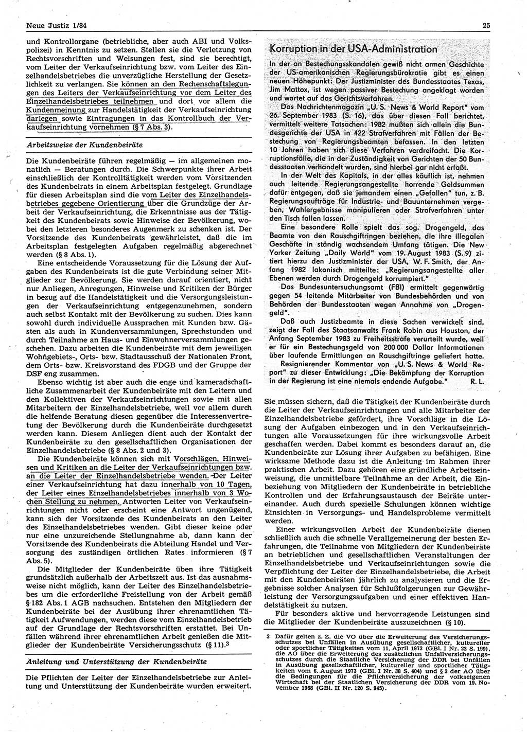 Neue Justiz (NJ), Zeitschrift für sozialistisches Recht und Gesetzlichkeit [Deutsche Demokratische Republik (DDR)], 38. Jahrgang 1984, Seite 25 (NJ DDR 1984, S. 25)
