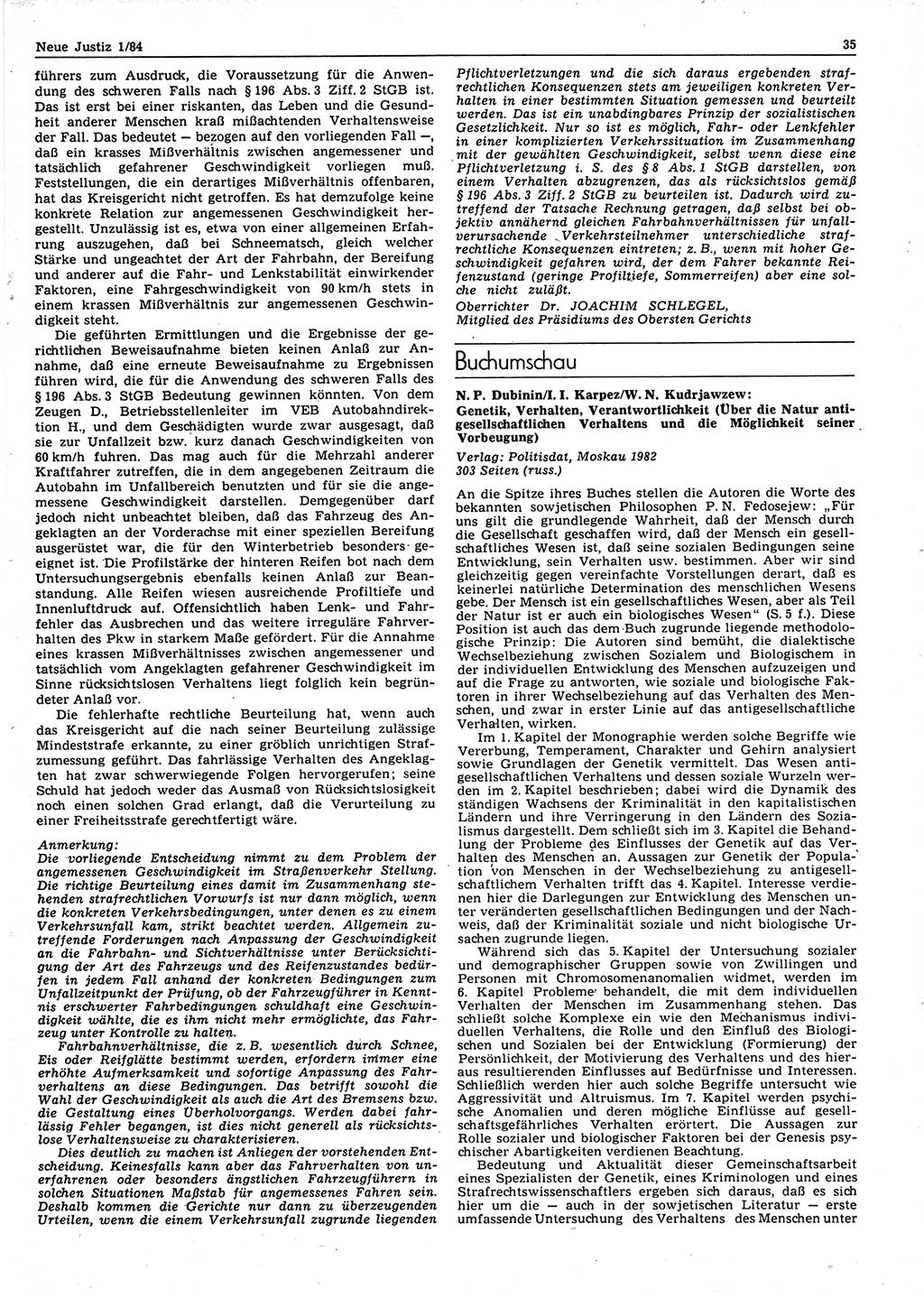 Neue Justiz (NJ), Zeitschrift für sozialistisches Recht und Gesetzlichkeit [Deutsche Demokratische Republik (DDR)], 38. Jahrgang 1984, Seite 35 (NJ DDR 1984, S. 35)