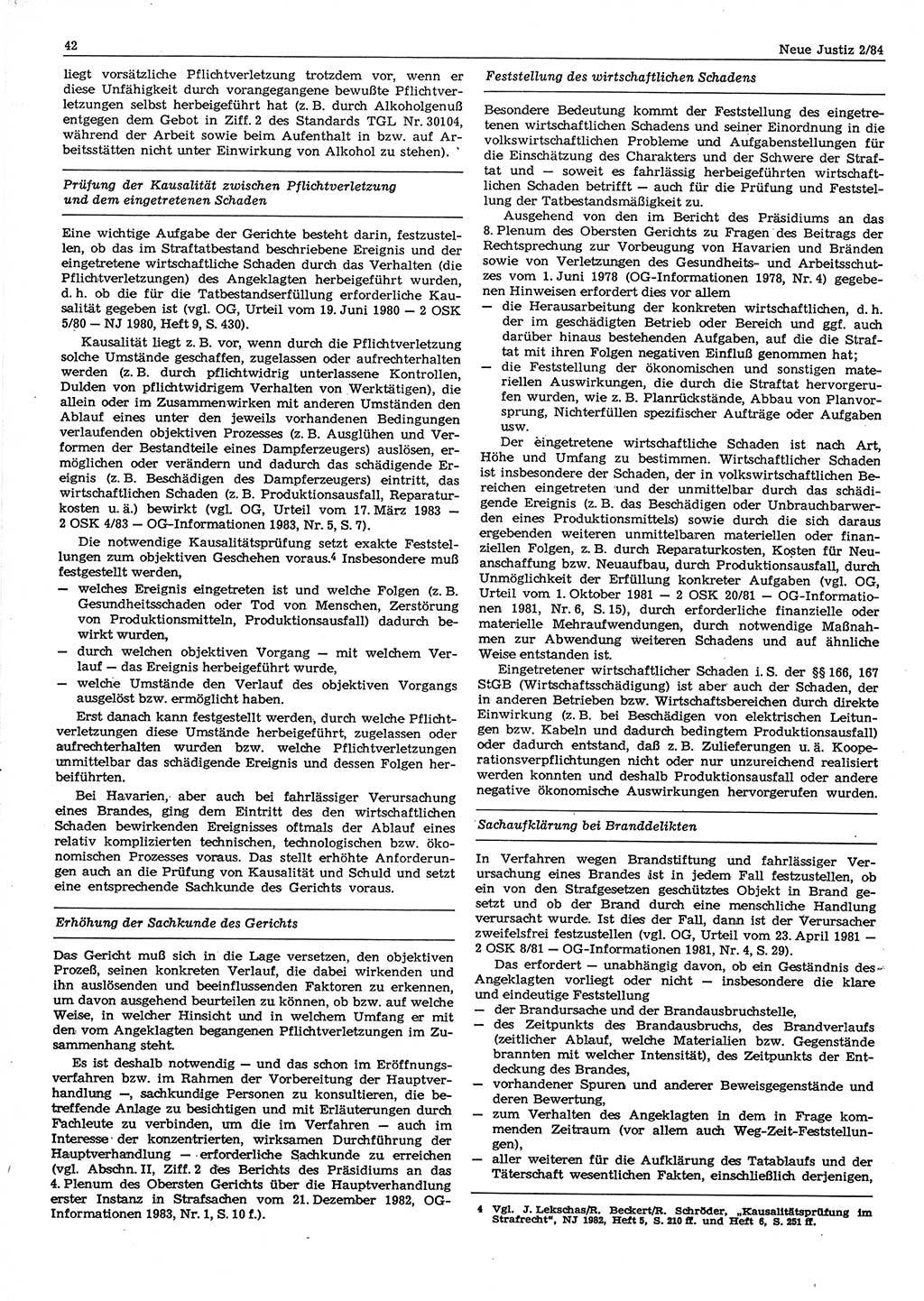Neue Justiz (NJ), Zeitschrift für sozialistisches Recht und Gesetzlichkeit [Deutsche Demokratische Republik (DDR)], 38. Jahrgang 1984, Seite 42 (NJ DDR 1984, S. 42)