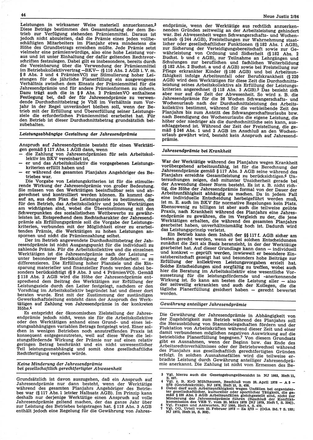 Neue Justiz (NJ), Zeitschrift für sozialistisches Recht und Gesetzlichkeit [Deutsche Demokratische Republik (DDR)], 38. Jahrgang 1984, Seite 44 (NJ DDR 1984, S. 44)