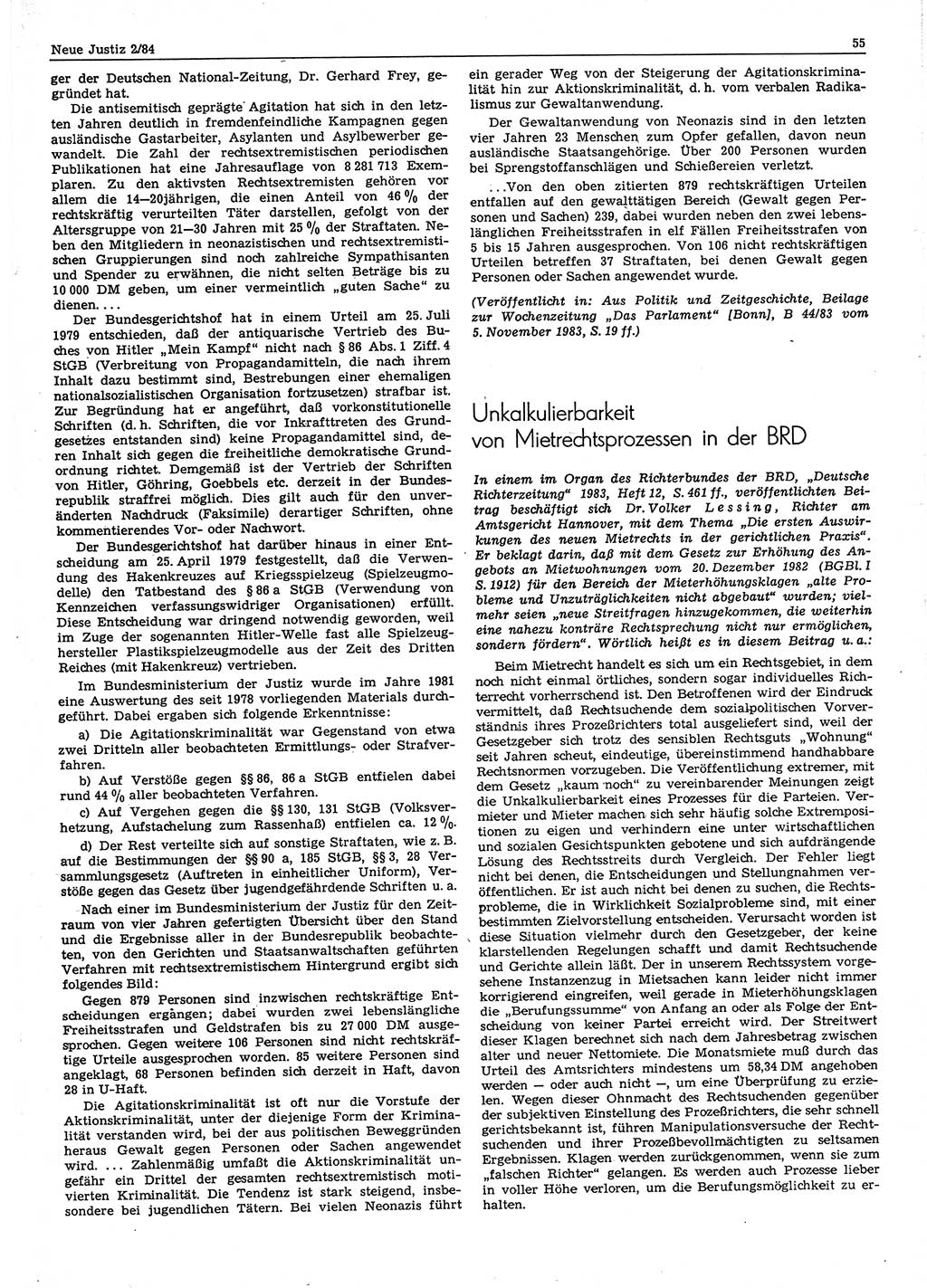 Neue Justiz (NJ), Zeitschrift für sozialistisches Recht und Gesetzlichkeit [Deutsche Demokratische Republik (DDR)], 38. Jahrgang 1984, Seite 55 (NJ DDR 1984, S. 55)