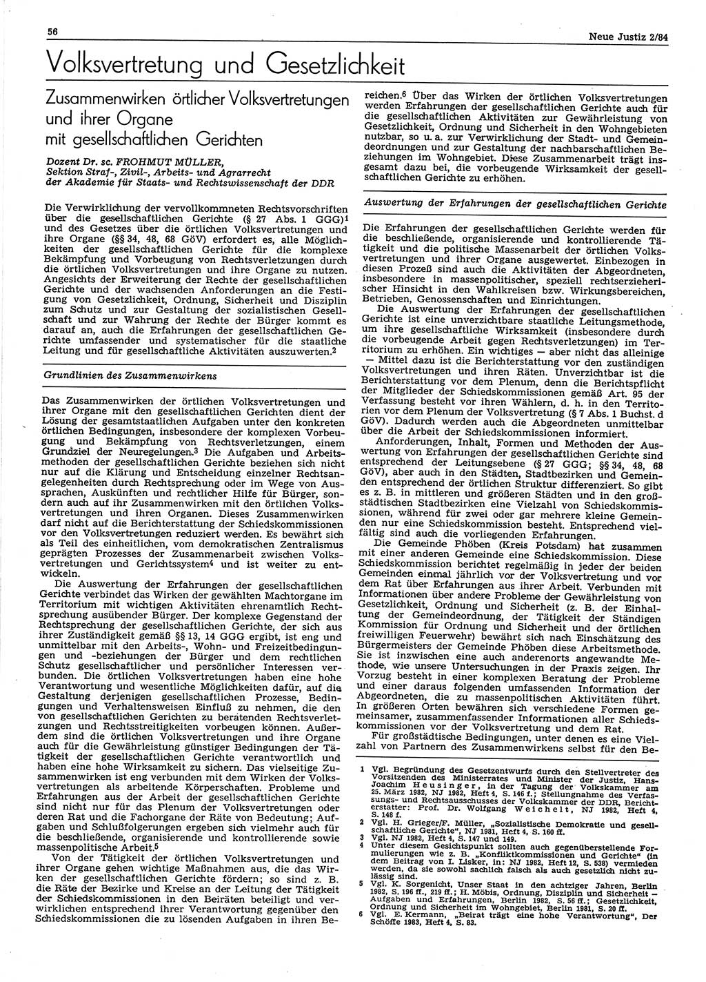 Neue Justiz (NJ), Zeitschrift für sozialistisches Recht und Gesetzlichkeit [Deutsche Demokratische Republik (DDR)], 38. Jahrgang 1984, Seite 56 (NJ DDR 1984, S. 56)