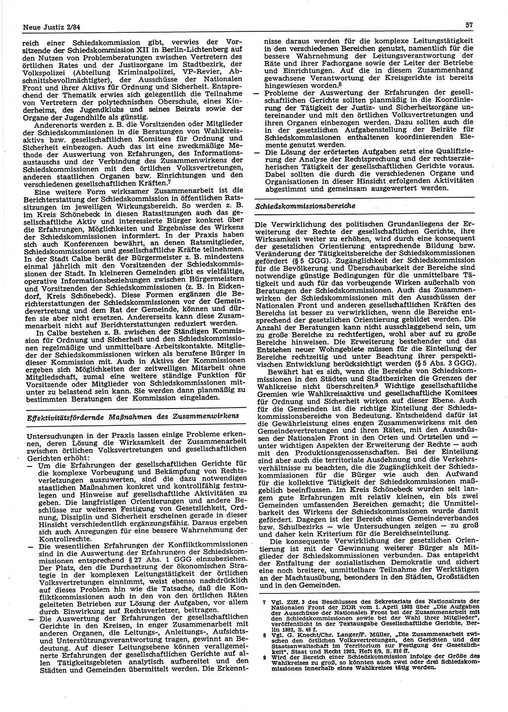 Neue Justiz (NJ), Zeitschrift für sozialistisches Recht und Gesetzlichkeit [Deutsche Demokratische Republik (DDR)], 38. Jahrgang 1984, Seite 57 (NJ DDR 1984, S. 57)