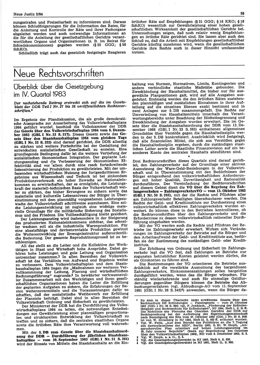 Neue Justiz (NJ), Zeitschrift für sozialistisches Recht und Gesetzlichkeit [Deutsche Demokratische Republik (DDR)], 38. Jahrgang 1984, Seite 59 (NJ DDR 1984, S. 59)