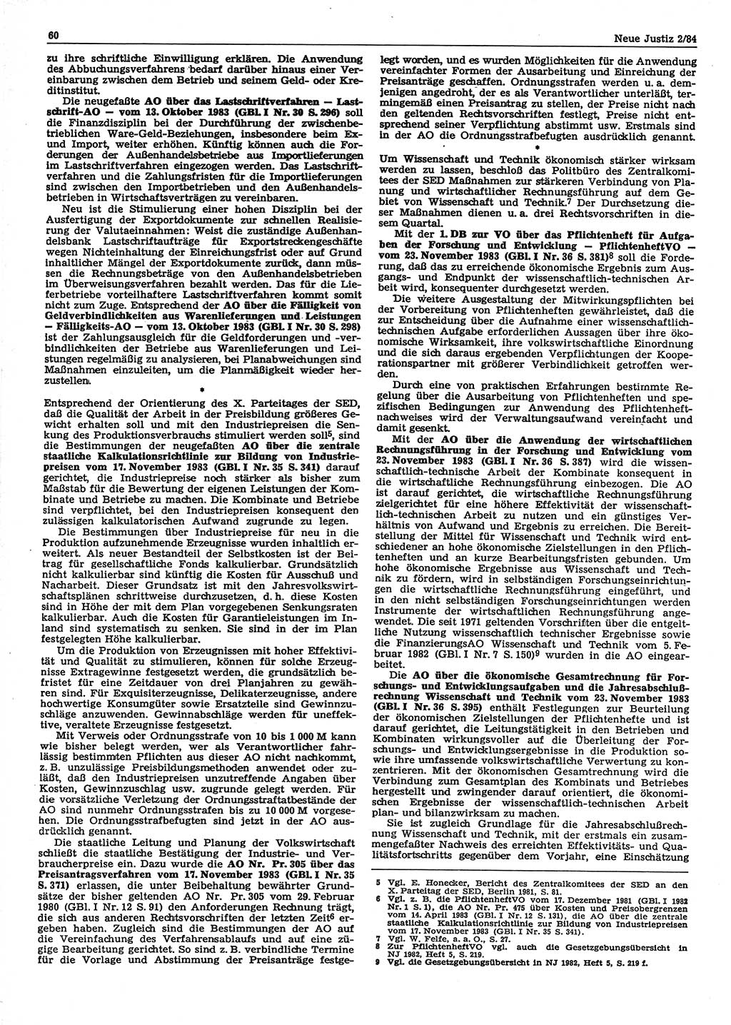 Neue Justiz (NJ), Zeitschrift für sozialistisches Recht und Gesetzlichkeit [Deutsche Demokratische Republik (DDR)], 38. Jahrgang 1984, Seite 60 (NJ DDR 1984, S. 60)