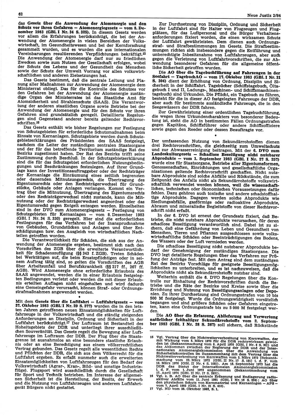 Neue Justiz (NJ), Zeitschrift für sozialistisches Recht und Gesetzlichkeit [Deutsche Demokratische Republik (DDR)], 38. Jahrgang 1984, Seite 62 (NJ DDR 1984, S. 62)