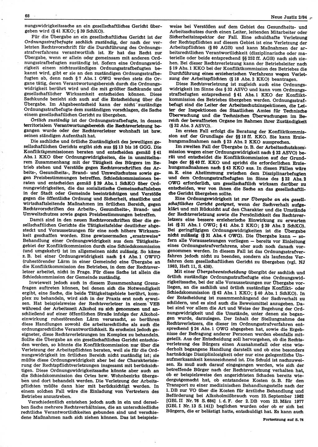 Neue Justiz (NJ), Zeitschrift für sozialistisches Recht und Gesetzlichkeit [Deutsche Demokratische Republik (DDR)], 38. Jahrgang 1984, Seite 68 (NJ DDR 1984, S. 68)