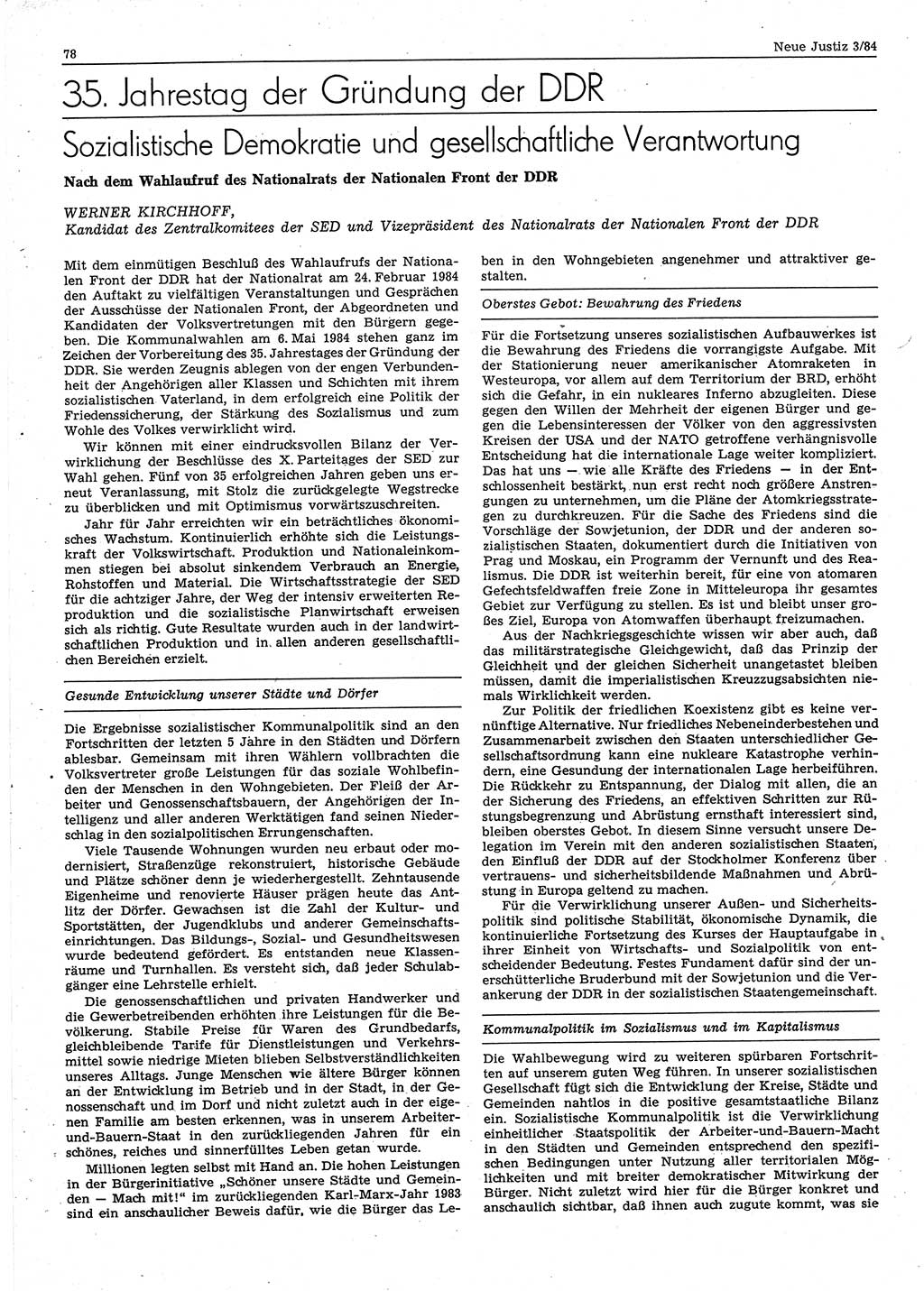 Neue Justiz (NJ), Zeitschrift für sozialistisches Recht und Gesetzlichkeit [Deutsche Demokratische Republik (DDR)], 38. Jahrgang 1984, Seite 78 (NJ DDR 1984, S. 78)