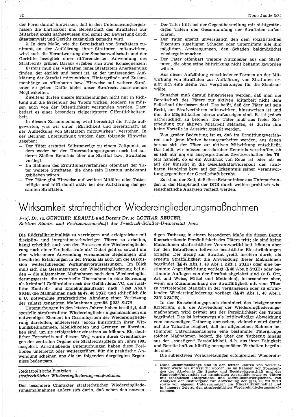 Neue Justiz (NJ), Zeitschrift für sozialistisches Recht und Gesetzlichkeit [Deutsche Demokratische Republik (DDR)], 38. Jahrgang 1984, Seite 82 (NJ DDR 1984, S. 82)