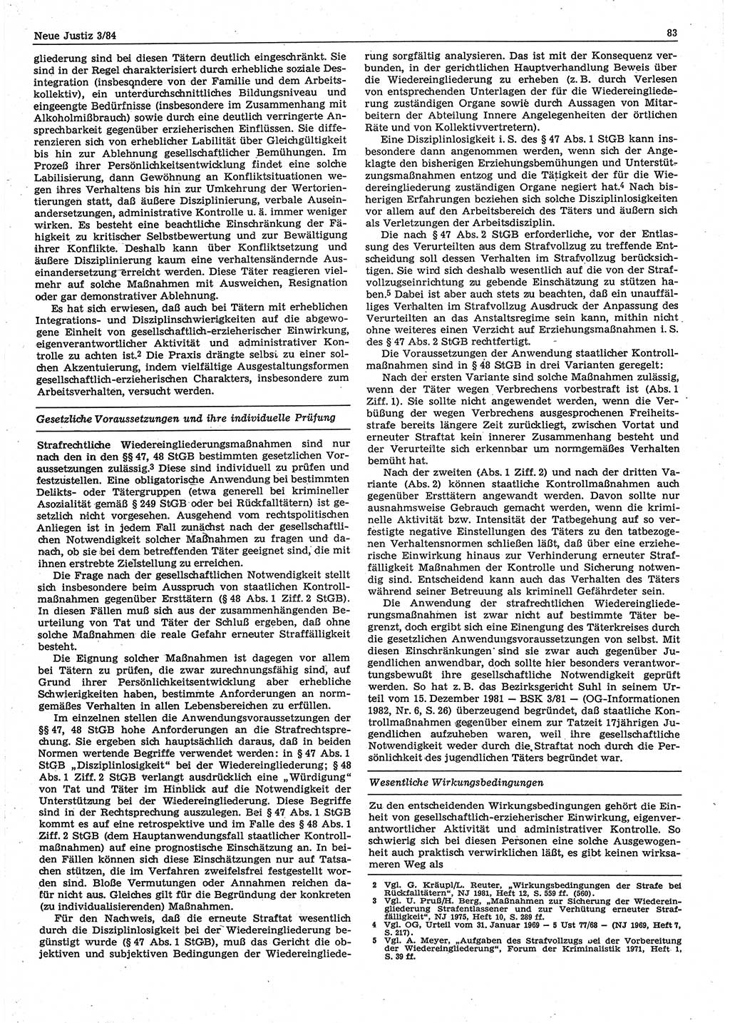 Neue Justiz (NJ), Zeitschrift für sozialistisches Recht und Gesetzlichkeit [Deutsche Demokratische Republik (DDR)], 38. Jahrgang 1984, Seite 83 (NJ DDR 1984, S. 83)