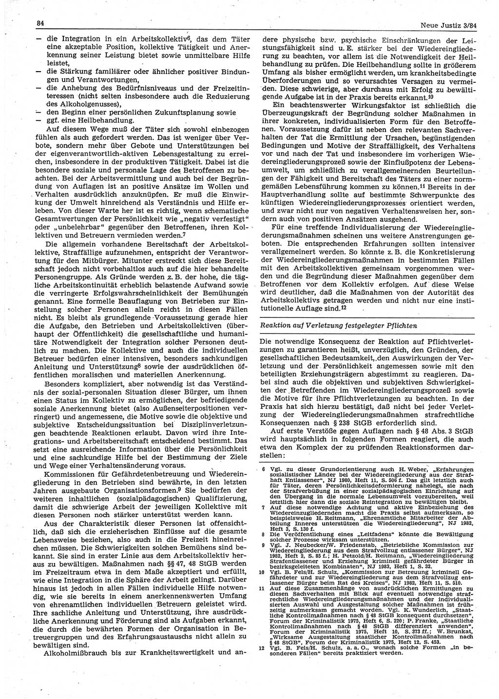 Neue Justiz (NJ), Zeitschrift für sozialistisches Recht und Gesetzlichkeit [Deutsche Demokratische Republik (DDR)], 38. Jahrgang 1984, Seite 84 (NJ DDR 1984, S. 84)