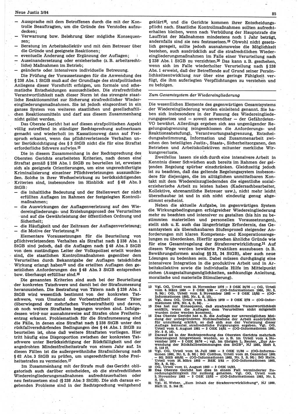 Neue Justiz (NJ), Zeitschrift für sozialistisches Recht und Gesetzlichkeit [Deutsche Demokratische Republik (DDR)], 38. Jahrgang 1984, Seite 85 (NJ DDR 1984, S. 85)