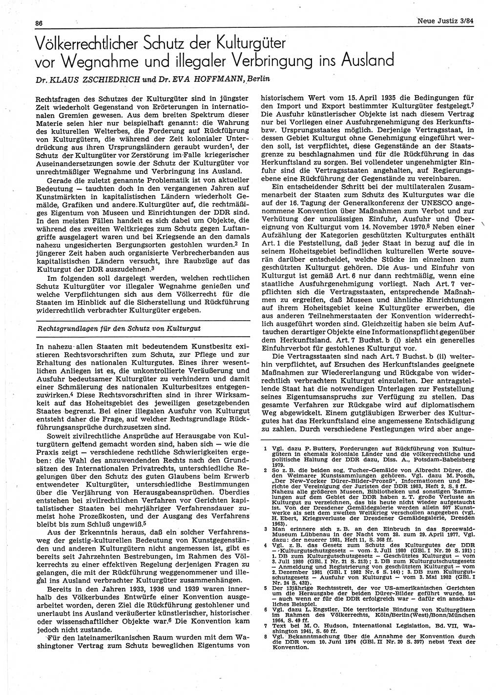 Neue Justiz (NJ), Zeitschrift für sozialistisches Recht und Gesetzlichkeit [Deutsche Demokratische Republik (DDR)], 38. Jahrgang 1984, Seite 86 (NJ DDR 1984, S. 86)