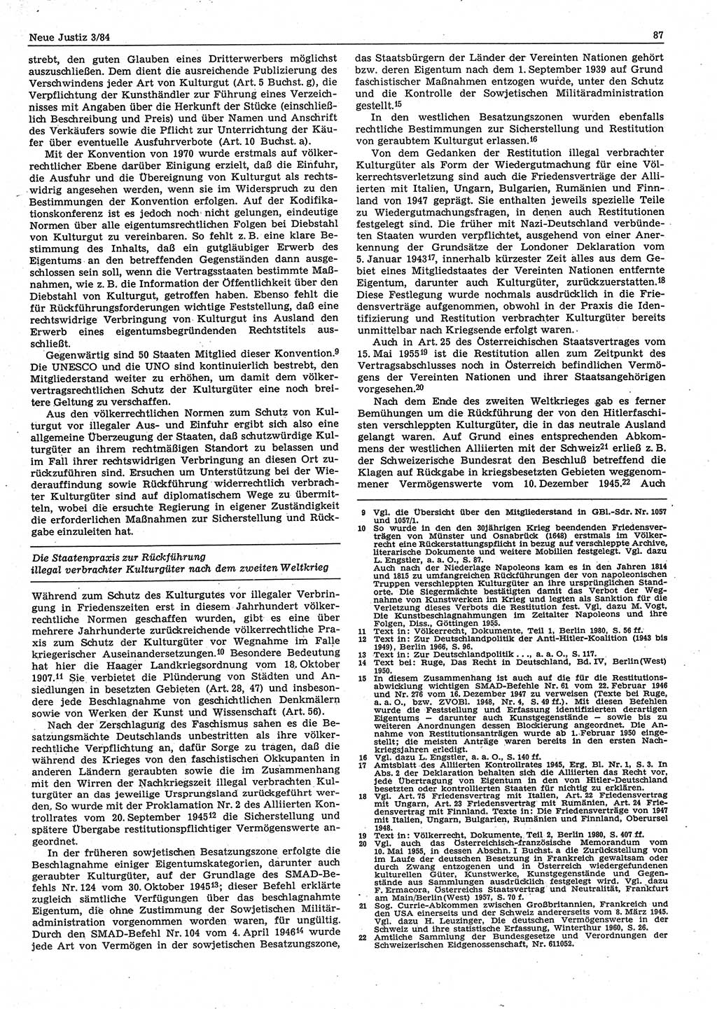Neue Justiz (NJ), Zeitschrift für sozialistisches Recht und Gesetzlichkeit [Deutsche Demokratische Republik (DDR)], 38. Jahrgang 1984, Seite 87 (NJ DDR 1984, S. 87)