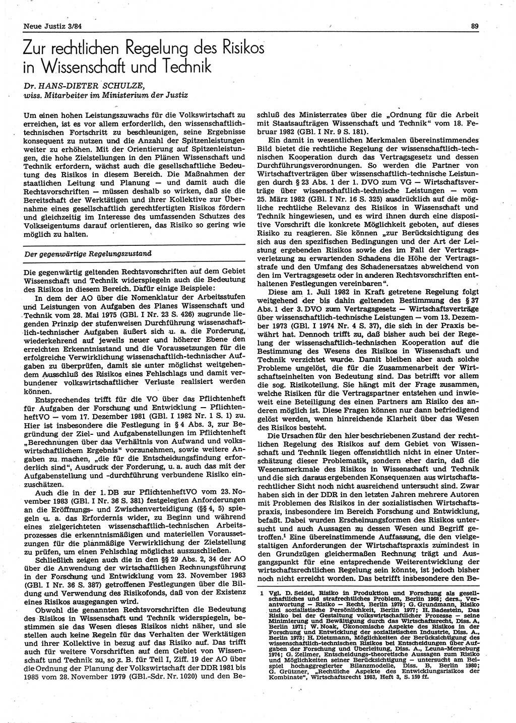 Neue Justiz (NJ), Zeitschrift für sozialistisches Recht und Gesetzlichkeit [Deutsche Demokratische Republik (DDR)], 38. Jahrgang 1984, Seite 89 (NJ DDR 1984, S. 89)