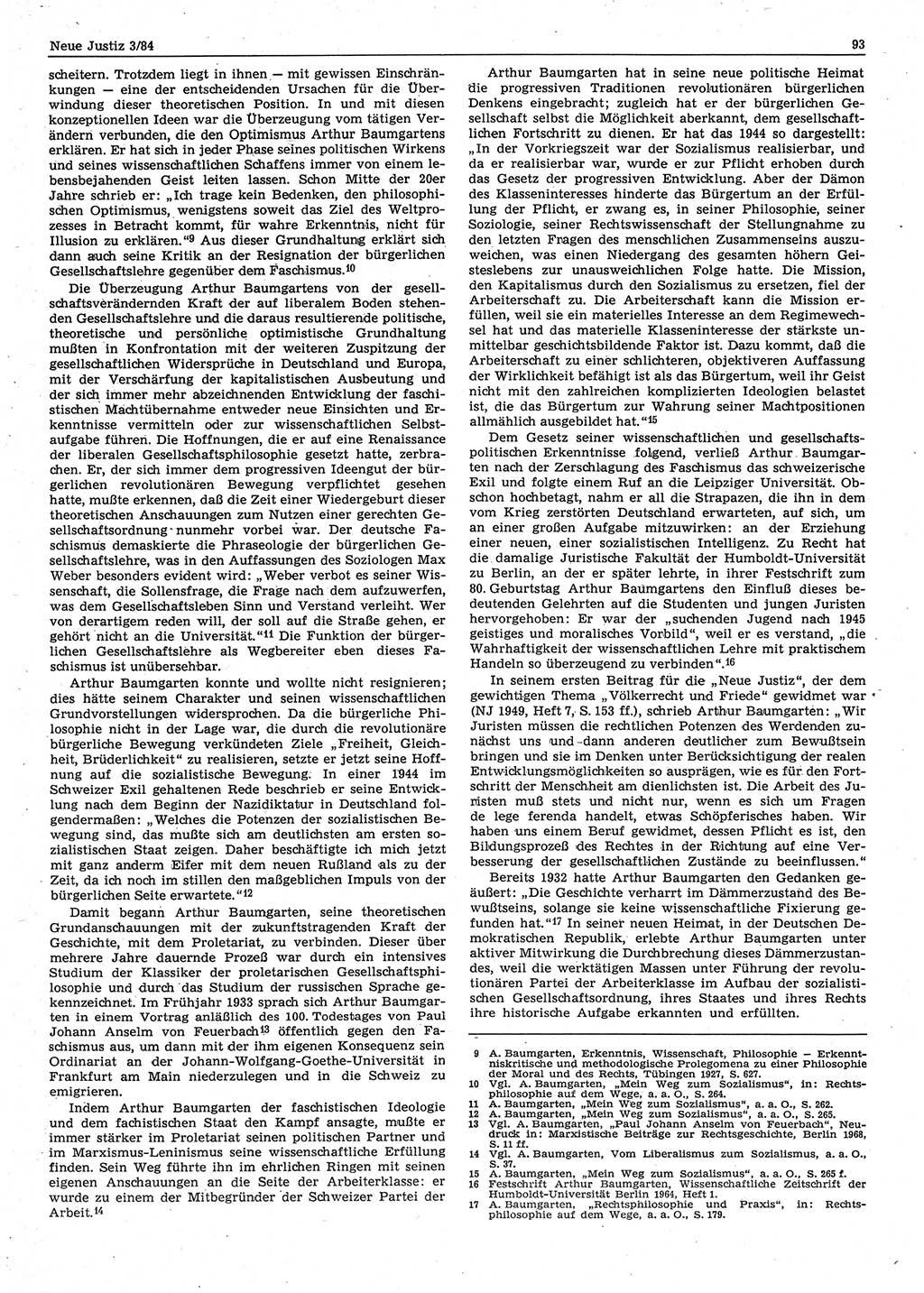 Neue Justiz (NJ), Zeitschrift für sozialistisches Recht und Gesetzlichkeit [Deutsche Demokratische Republik (DDR)], 38. Jahrgang 1984, Seite 93 (NJ DDR 1984, S. 93)