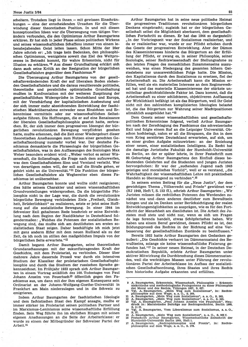 Neue Justiz (NJ), Zeitschrift für sozialistisches Recht und Gesetzlichkeit [Deutsche Demokratische Republik (DDR)], 38. Jahrgang 1984, Seite 93 (NJ DDR 1984, S. 93)