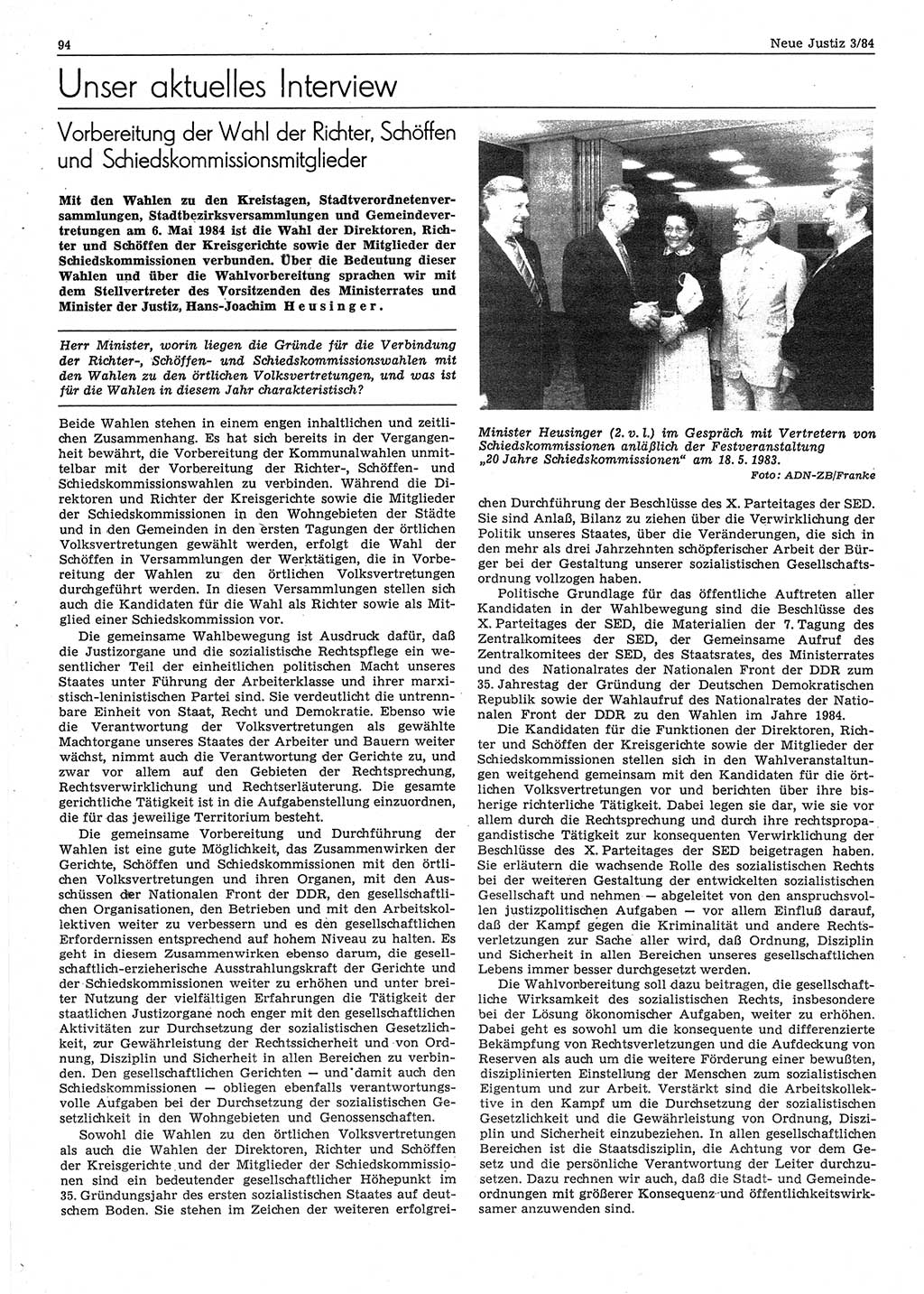 Neue Justiz (NJ), Zeitschrift für sozialistisches Recht und Gesetzlichkeit [Deutsche Demokratische Republik (DDR)], 38. Jahrgang 1984, Seite 94 (NJ DDR 1984, S. 94)