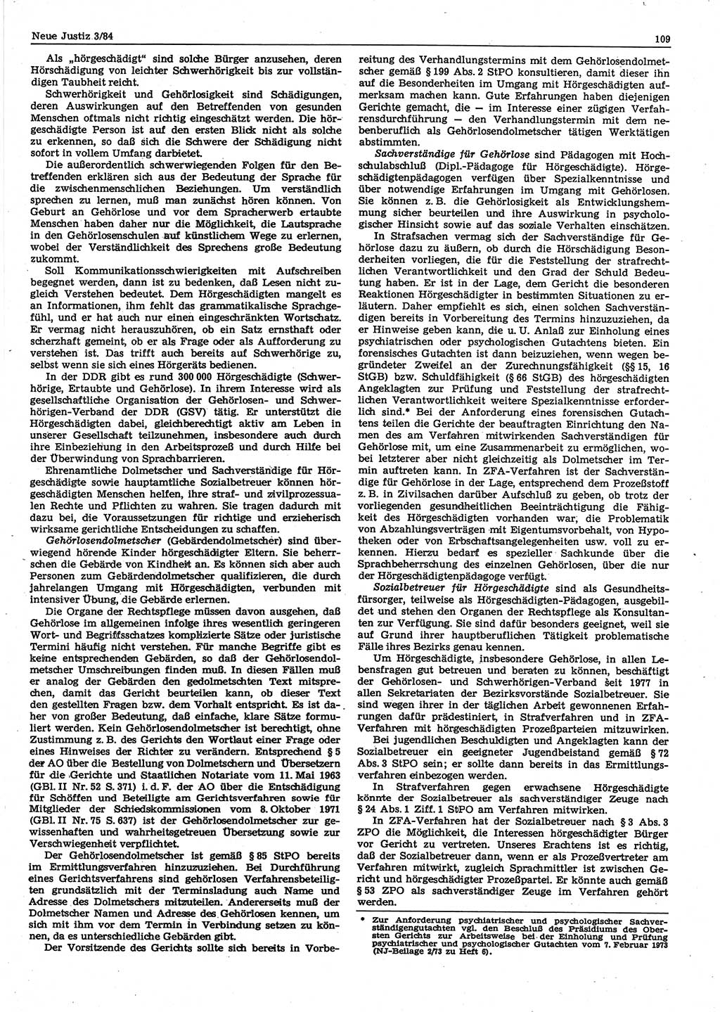 Neue Justiz (NJ), Zeitschrift für sozialistisches Recht und Gesetzlichkeit [Deutsche Demokratische Republik (DDR)], 38. Jahrgang 1984, Seite 109 (NJ DDR 1984, S. 109)