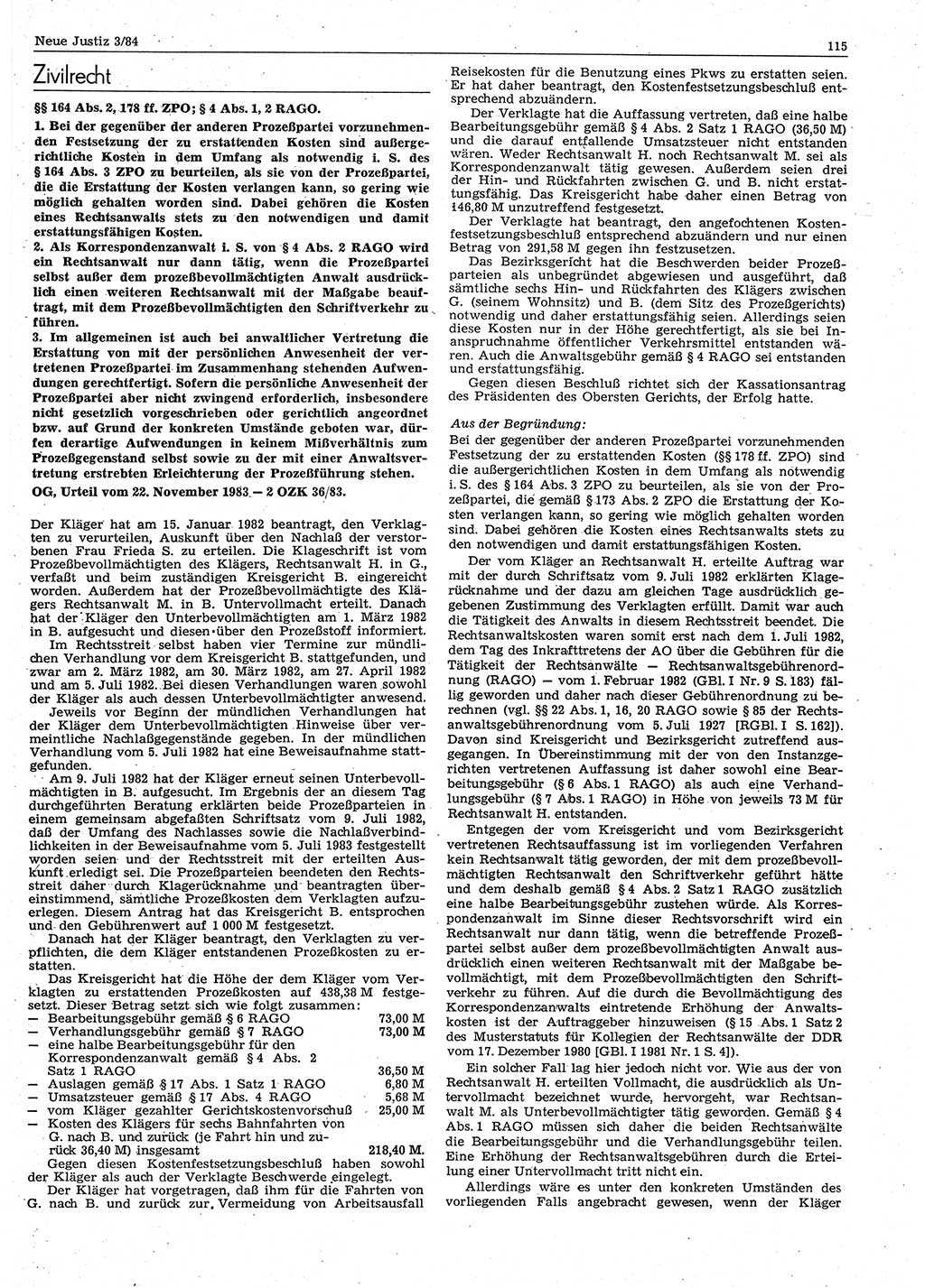 Neue Justiz (NJ), Zeitschrift für sozialistisches Recht und Gesetzlichkeit [Deutsche Demokratische Republik (DDR)], 38. Jahrgang 1984, Seite 115 (NJ DDR 1984, S. 115)