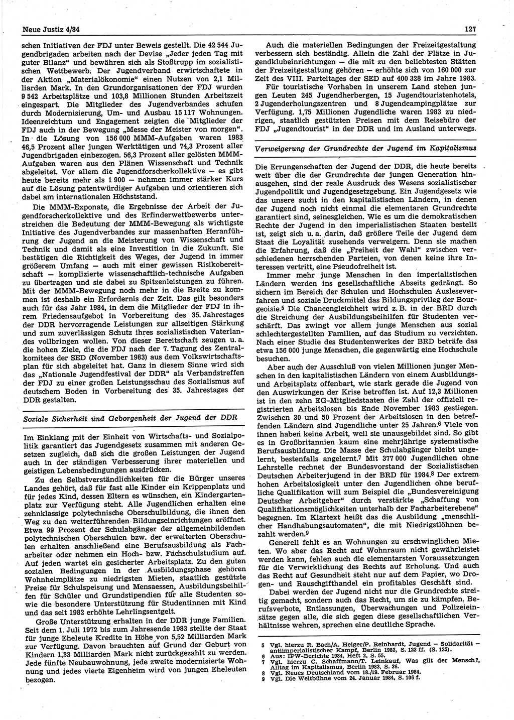 Neue Justiz (NJ), Zeitschrift für sozialistisches Recht und Gesetzlichkeit [Deutsche Demokratische Republik (DDR)], 38. Jahrgang 1984, Seite 127 (NJ DDR 1984, S. 127)