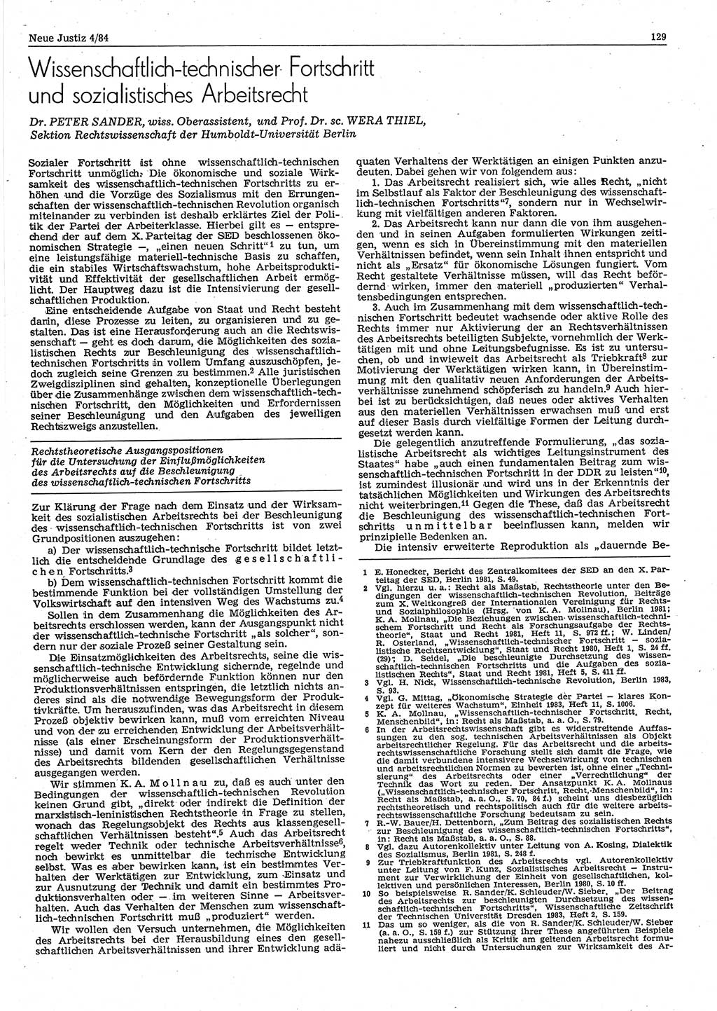 Neue Justiz (NJ), Zeitschrift für sozialistisches Recht und Gesetzlichkeit [Deutsche Demokratische Republik (DDR)], 38. Jahrgang 1984, Seite 129 (NJ DDR 1984, S. 129)