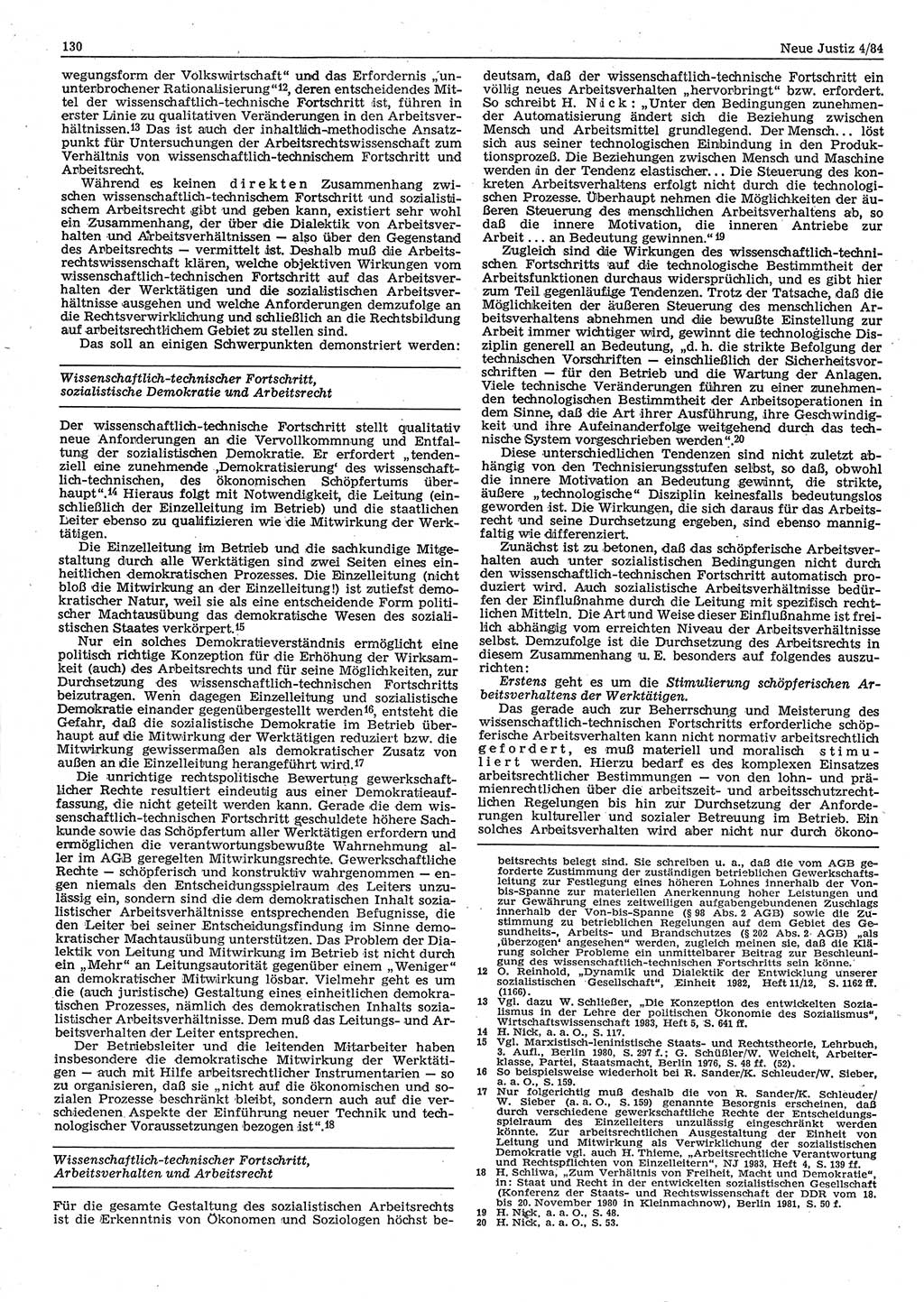 Neue Justiz (NJ), Zeitschrift für sozialistisches Recht und Gesetzlichkeit [Deutsche Demokratische Republik (DDR)], 38. Jahrgang 1984, Seite 130 (NJ DDR 1984, S. 130)