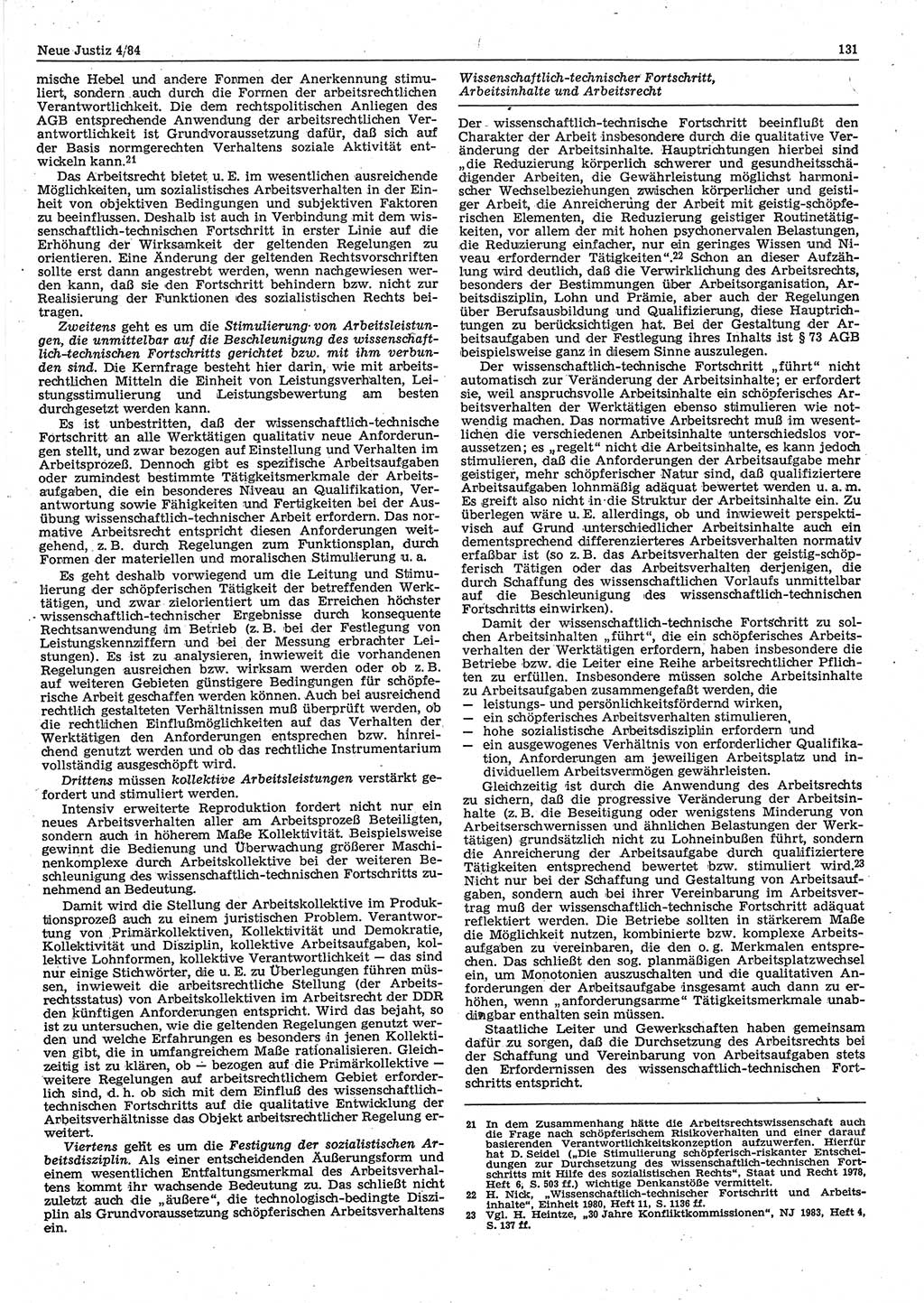 Neue Justiz (NJ), Zeitschrift für sozialistisches Recht und Gesetzlichkeit [Deutsche Demokratische Republik (DDR)], 38. Jahrgang 1984, Seite 131 (NJ DDR 1984, S. 131)