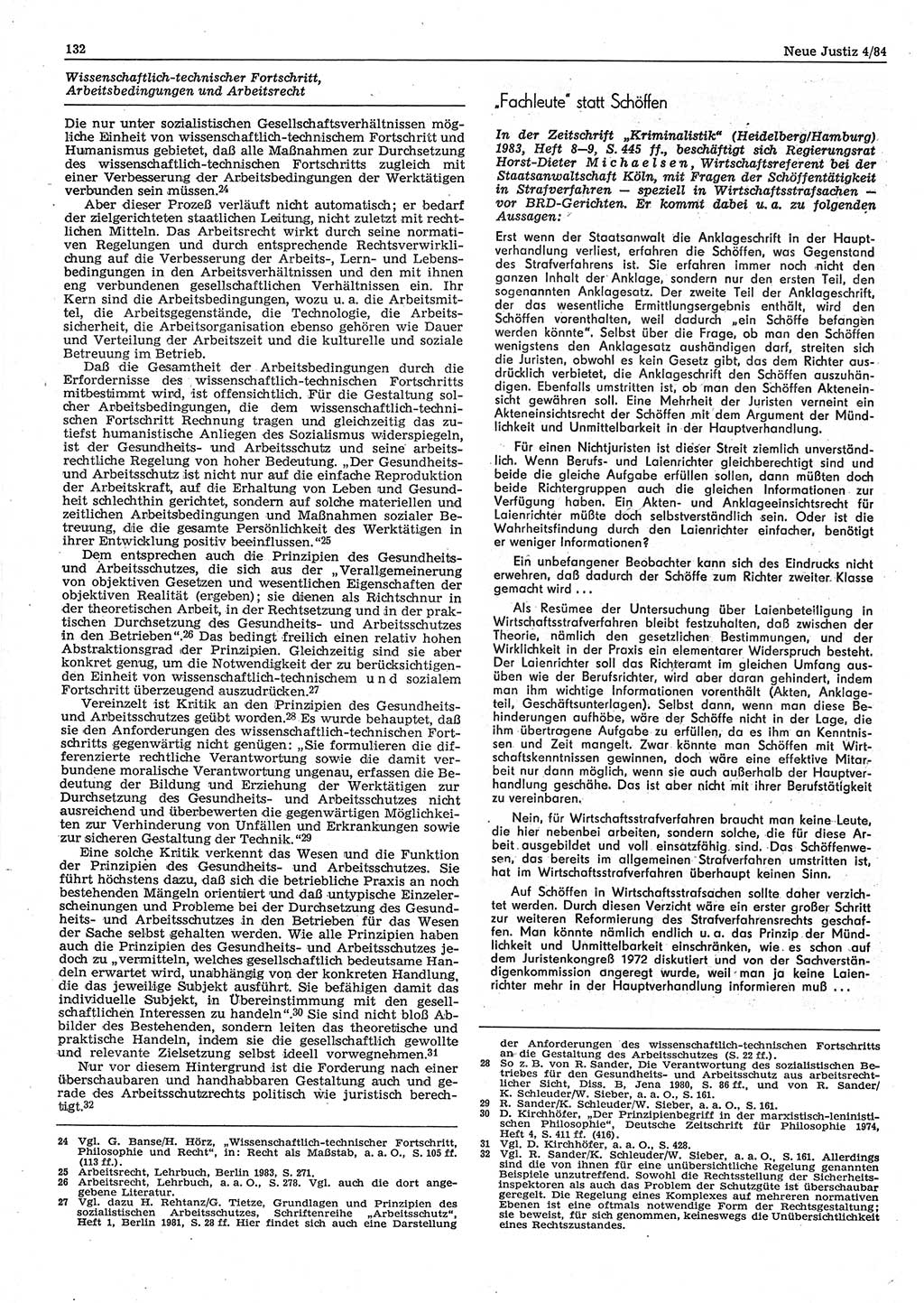 Neue Justiz (NJ), Zeitschrift für sozialistisches Recht und Gesetzlichkeit [Deutsche Demokratische Republik (DDR)], 38. Jahrgang 1984, Seite 132 (NJ DDR 1984, S. 132)