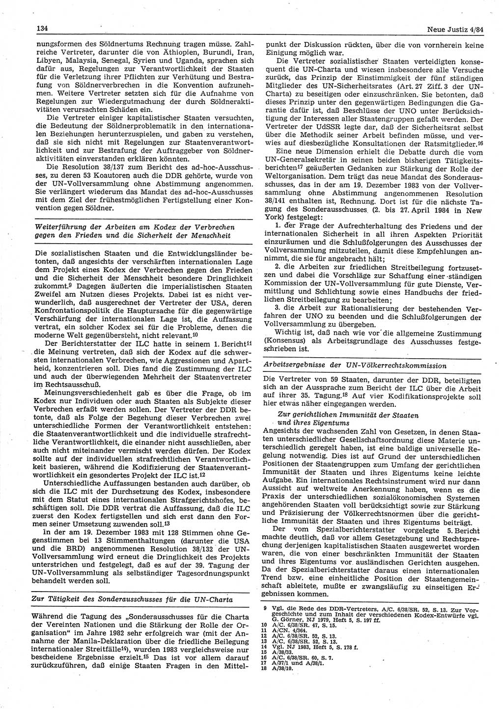 Neue Justiz (NJ), Zeitschrift für sozialistisches Recht und Gesetzlichkeit [Deutsche Demokratische Republik (DDR)], 38. Jahrgang 1984, Seite 134 (NJ DDR 1984, S. 134)