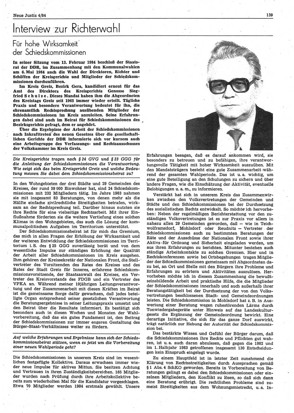 Neue Justiz (NJ), Zeitschrift für sozialistisches Recht und Gesetzlichkeit [Deutsche Demokratische Republik (DDR)], 38. Jahrgang 1984, Seite 139 (NJ DDR 1984, S. 139)