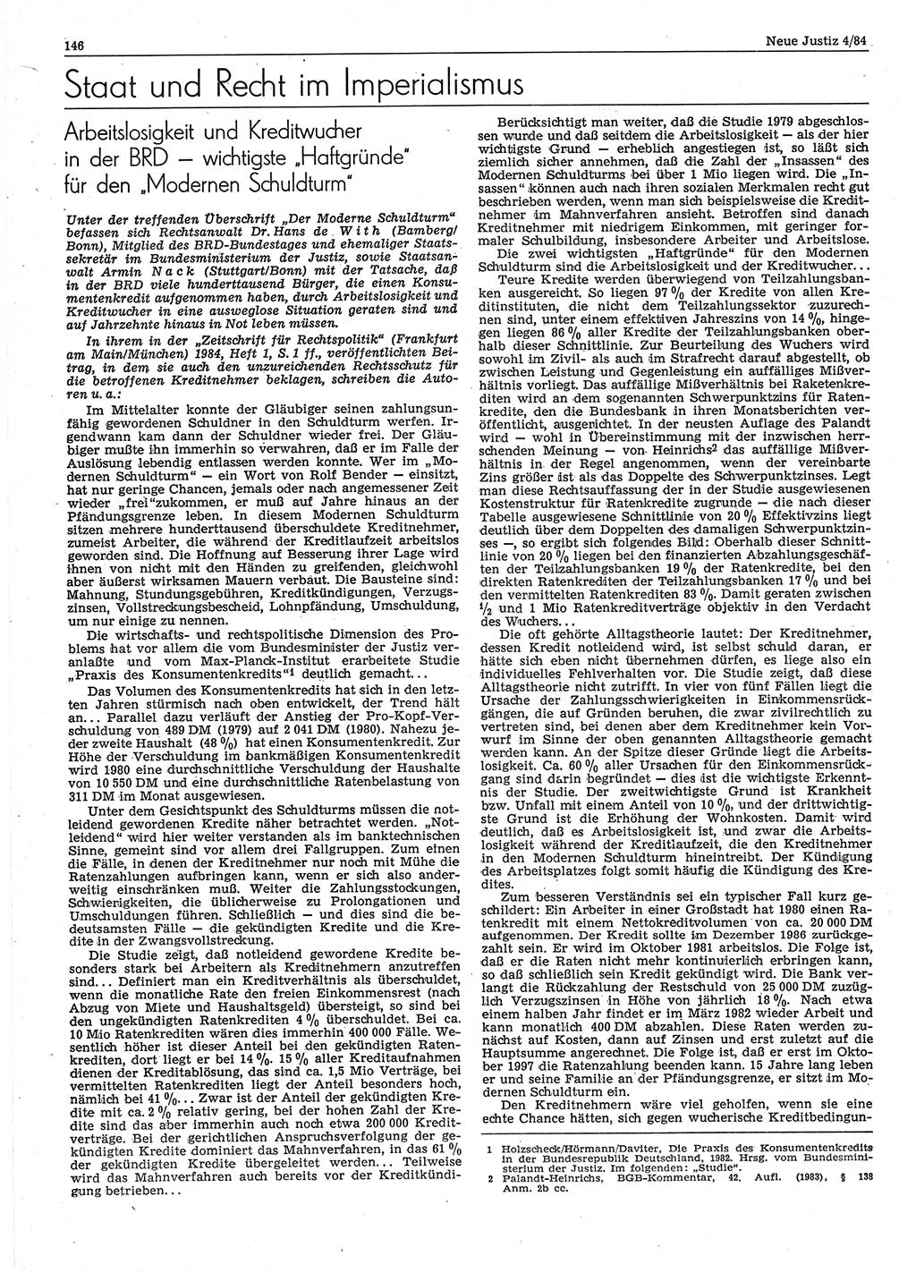 Neue Justiz (NJ), Zeitschrift für sozialistisches Recht und Gesetzlichkeit [Deutsche Demokratische Republik (DDR)], 38. Jahrgang 1984, Seite 146 (NJ DDR 1984, S. 146)