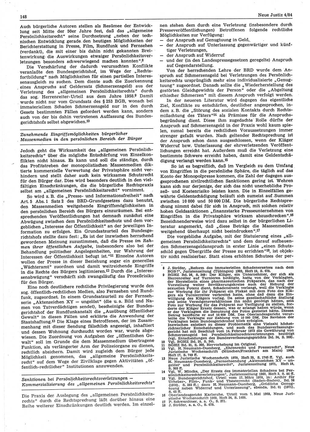 Neue Justiz (NJ), Zeitschrift für sozialistisches Recht und Gesetzlichkeit [Deutsche Demokratische Republik (DDR)], 38. Jahrgang 1984, Seite 148 (NJ DDR 1984, S. 148)