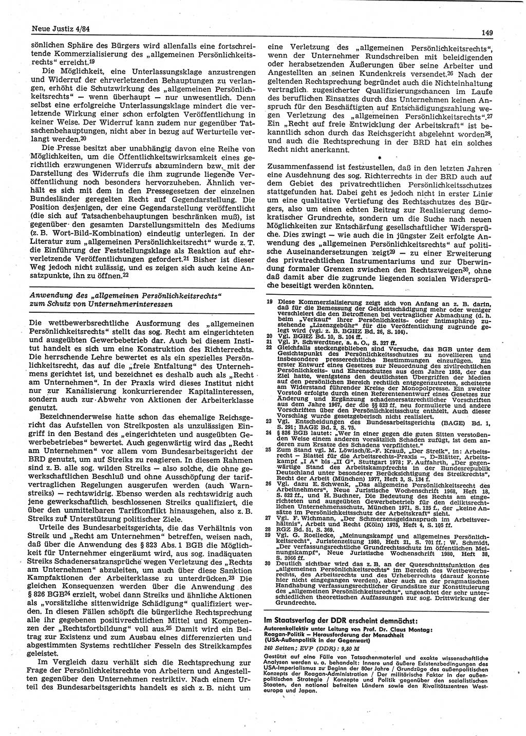 Neue Justiz (NJ), Zeitschrift für sozialistisches Recht und Gesetzlichkeit [Deutsche Demokratische Republik (DDR)], 38. Jahrgang 1984, Seite 149 (NJ DDR 1984, S. 149)