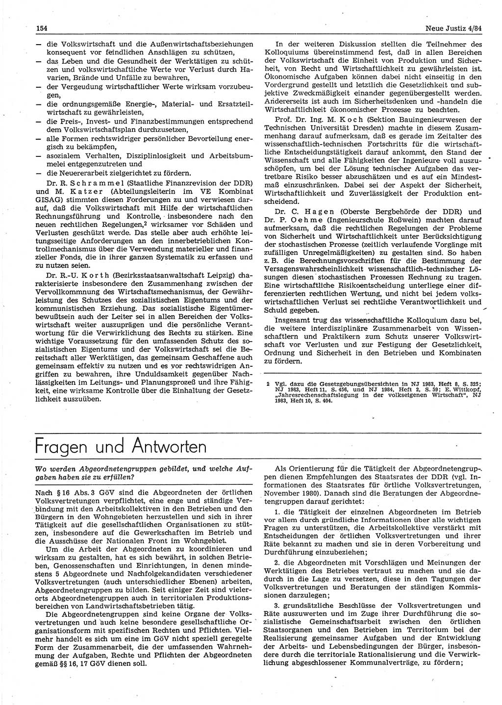 Neue Justiz (NJ), Zeitschrift für sozialistisches Recht und Gesetzlichkeit [Deutsche Demokratische Republik (DDR)], 38. Jahrgang 1984, Seite 154 (NJ DDR 1984, S. 154)