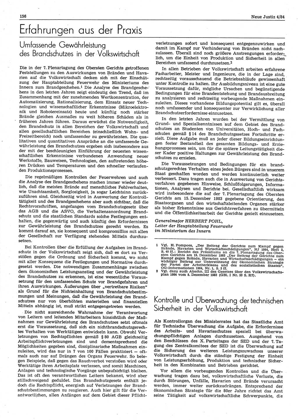 Neue Justiz (NJ), Zeitschrift für sozialistisches Recht und Gesetzlichkeit [Deutsche Demokratische Republik (DDR)], 38. Jahrgang 1984, Seite 156 (NJ DDR 1984, S. 156)