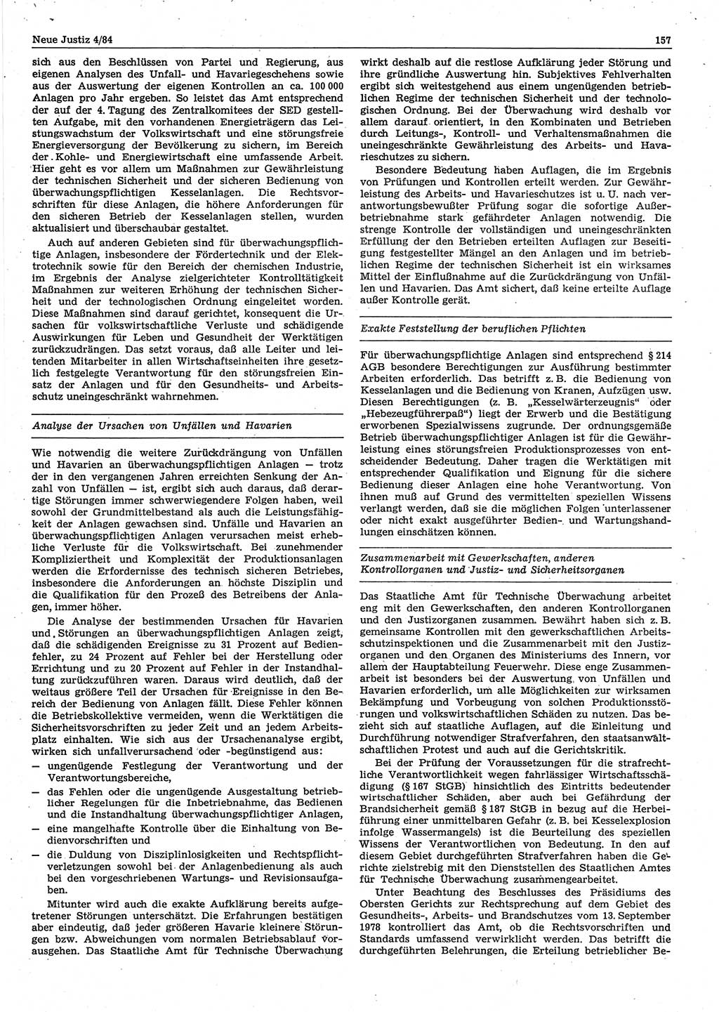 Neue Justiz (NJ), Zeitschrift für sozialistisches Recht und Gesetzlichkeit [Deutsche Demokratische Republik (DDR)], 38. Jahrgang 1984, Seite 157 (NJ DDR 1984, S. 157)