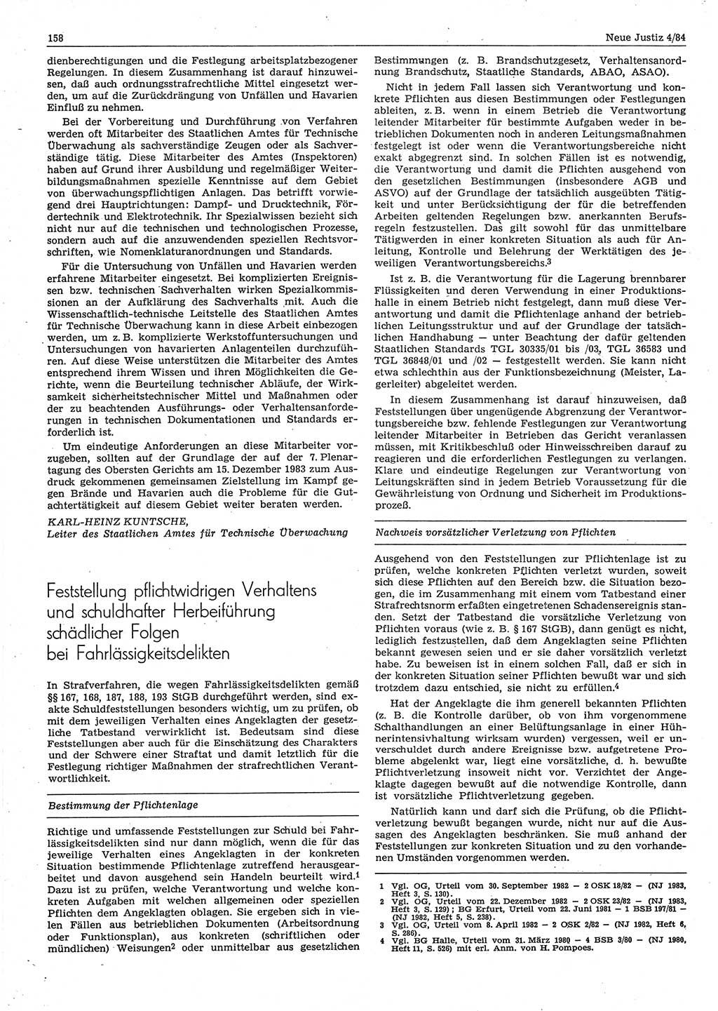Neue Justiz (NJ), Zeitschrift für sozialistisches Recht und Gesetzlichkeit [Deutsche Demokratische Republik (DDR)], 38. Jahrgang 1984, Seite 158 (NJ DDR 1984, S. 158)